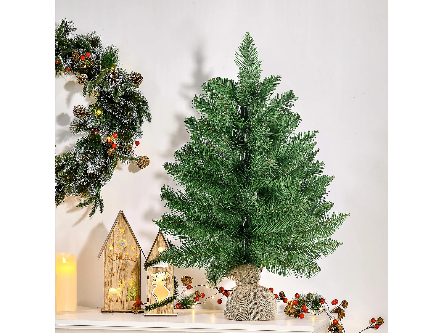Albero di natale con rami folti e aghi realistici in pvc verde