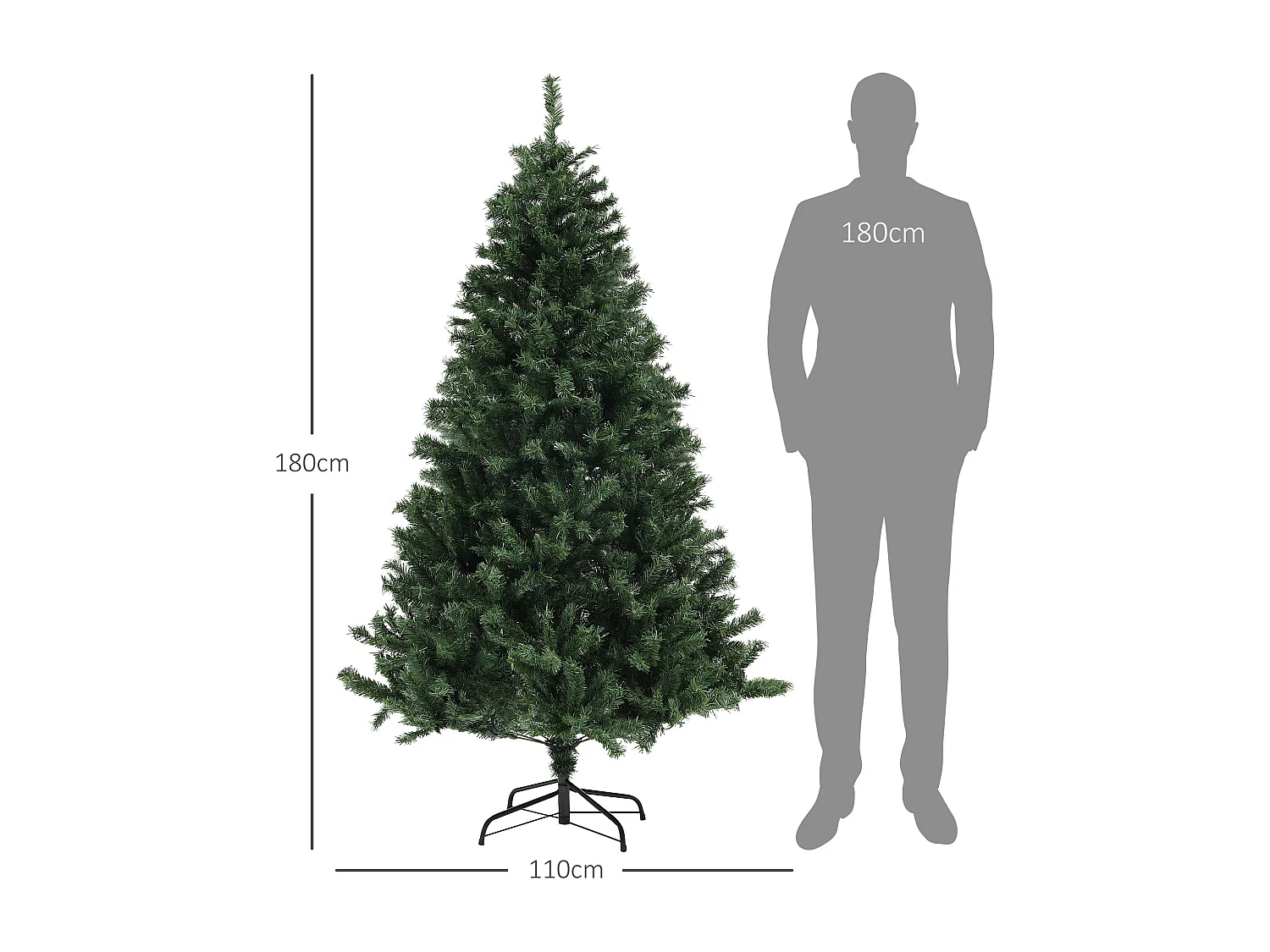 Albero di natale artificiale da 180 cm con 1000 rami verde