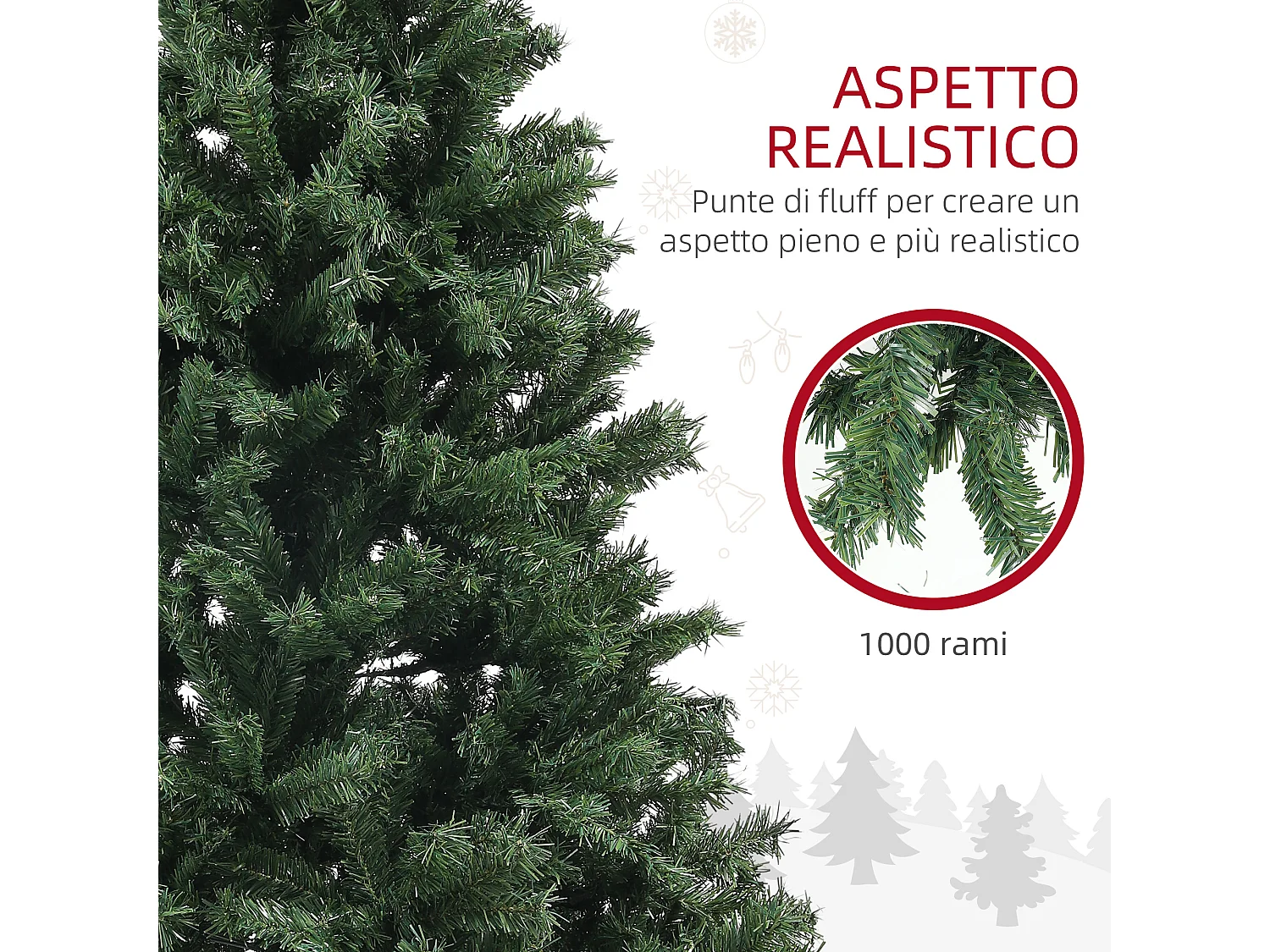 Albero di natale artificiale da 180 cm con 1000 rami verde