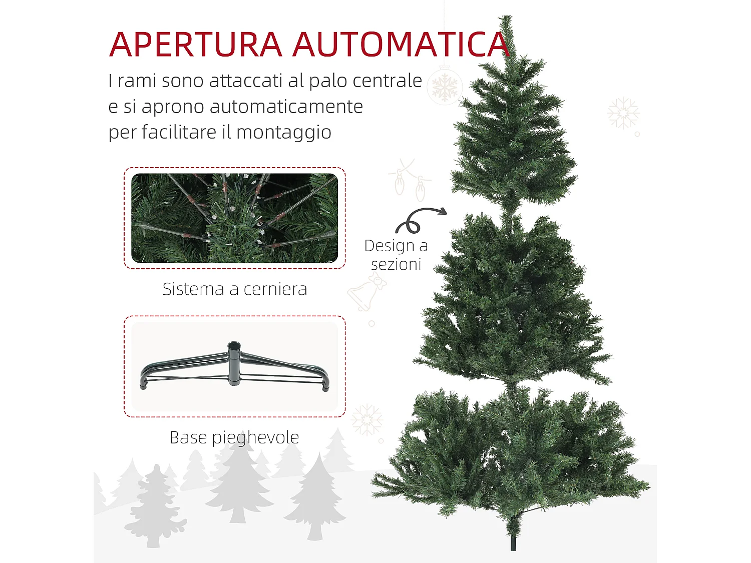 Albero di natale artificiale da 180 cm con 1000 rami verde