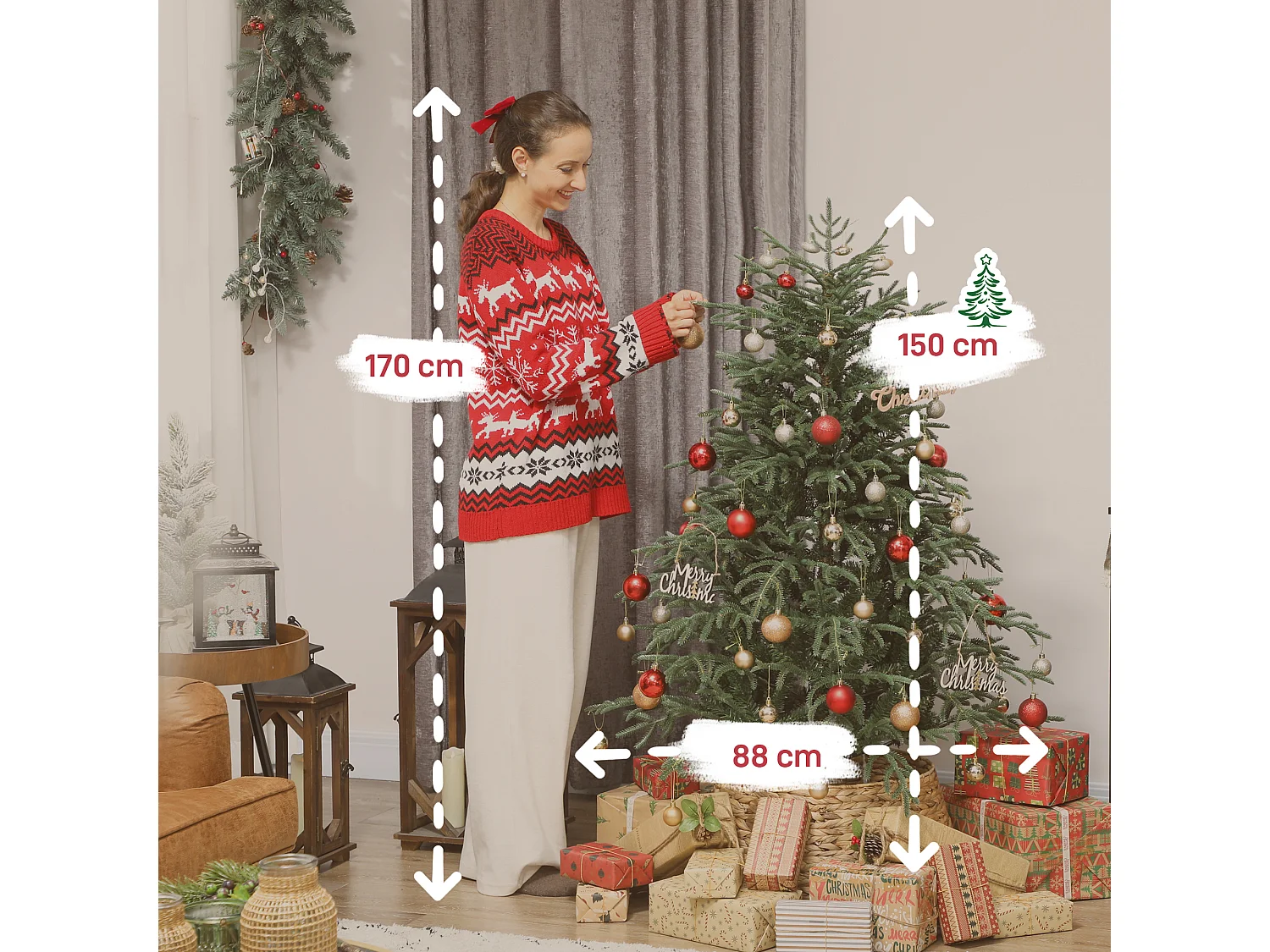 Albero di natale artificiale alto 150 cm e base in metallo pieghevole