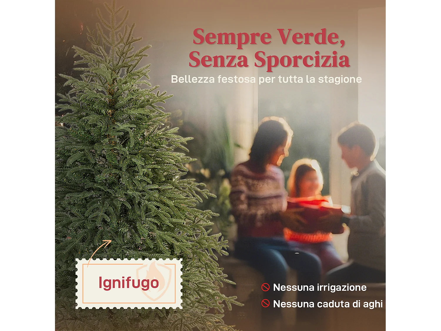 Albero di natale artificiale alto 150 cm e base in metallo pieghevole