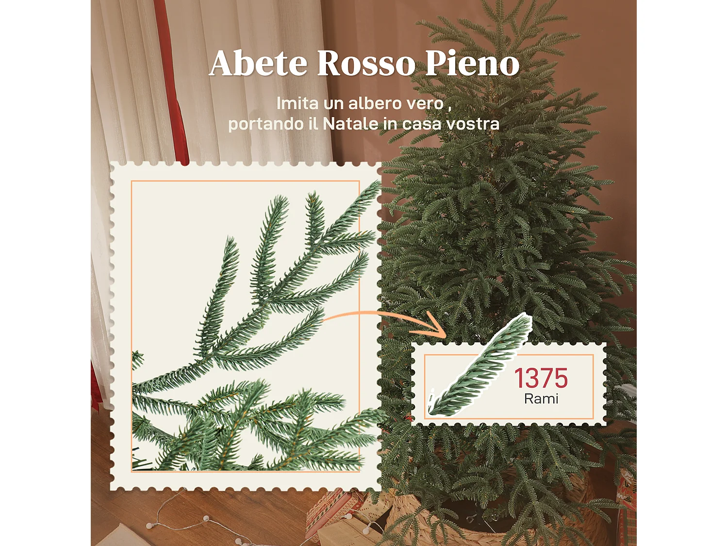 Albero di natale artificiale alto 150 cm e base in metallo pieghevole