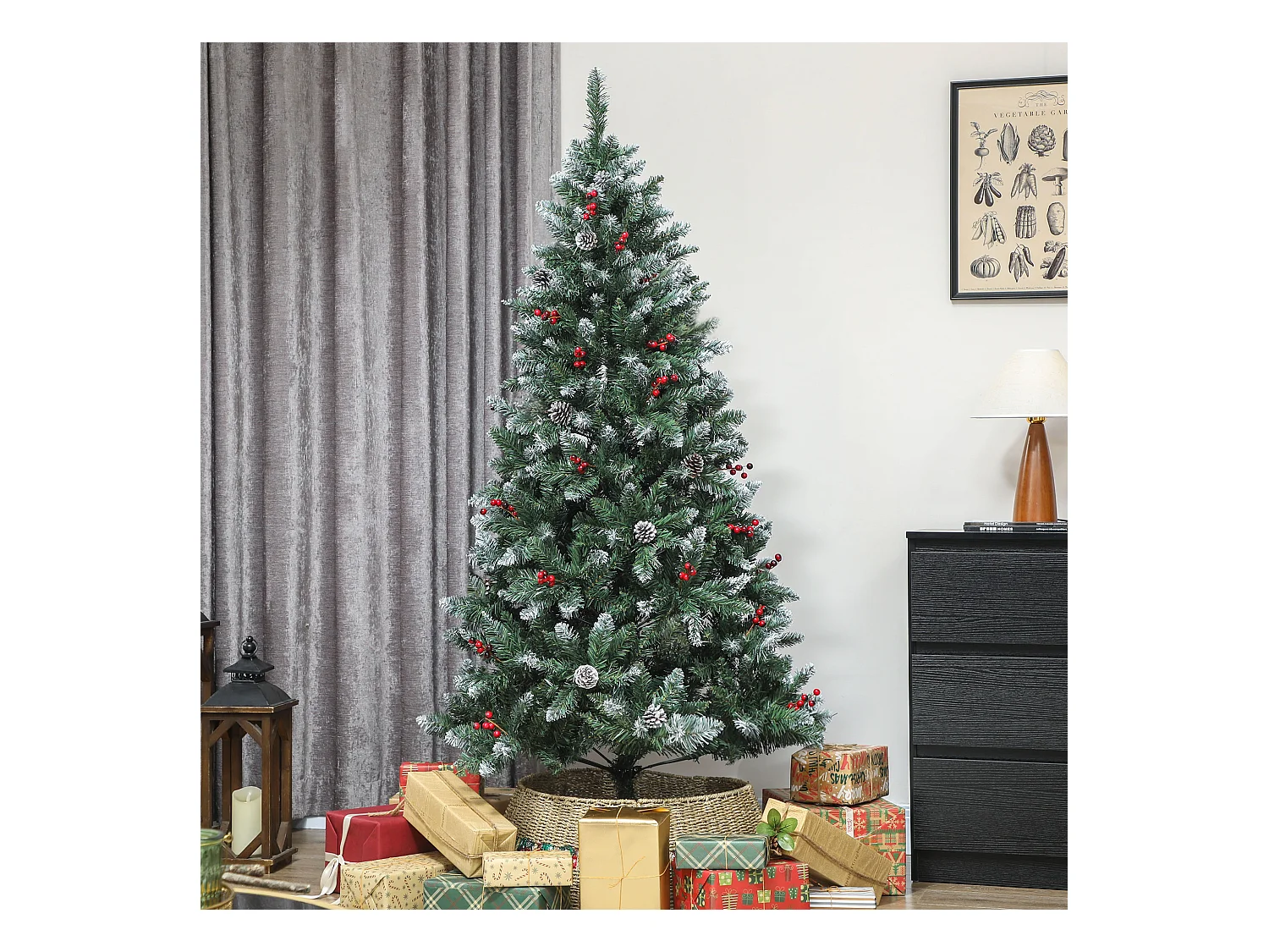 Albero di natale alto 180 cm con 620 rami pigne e bacche decorative