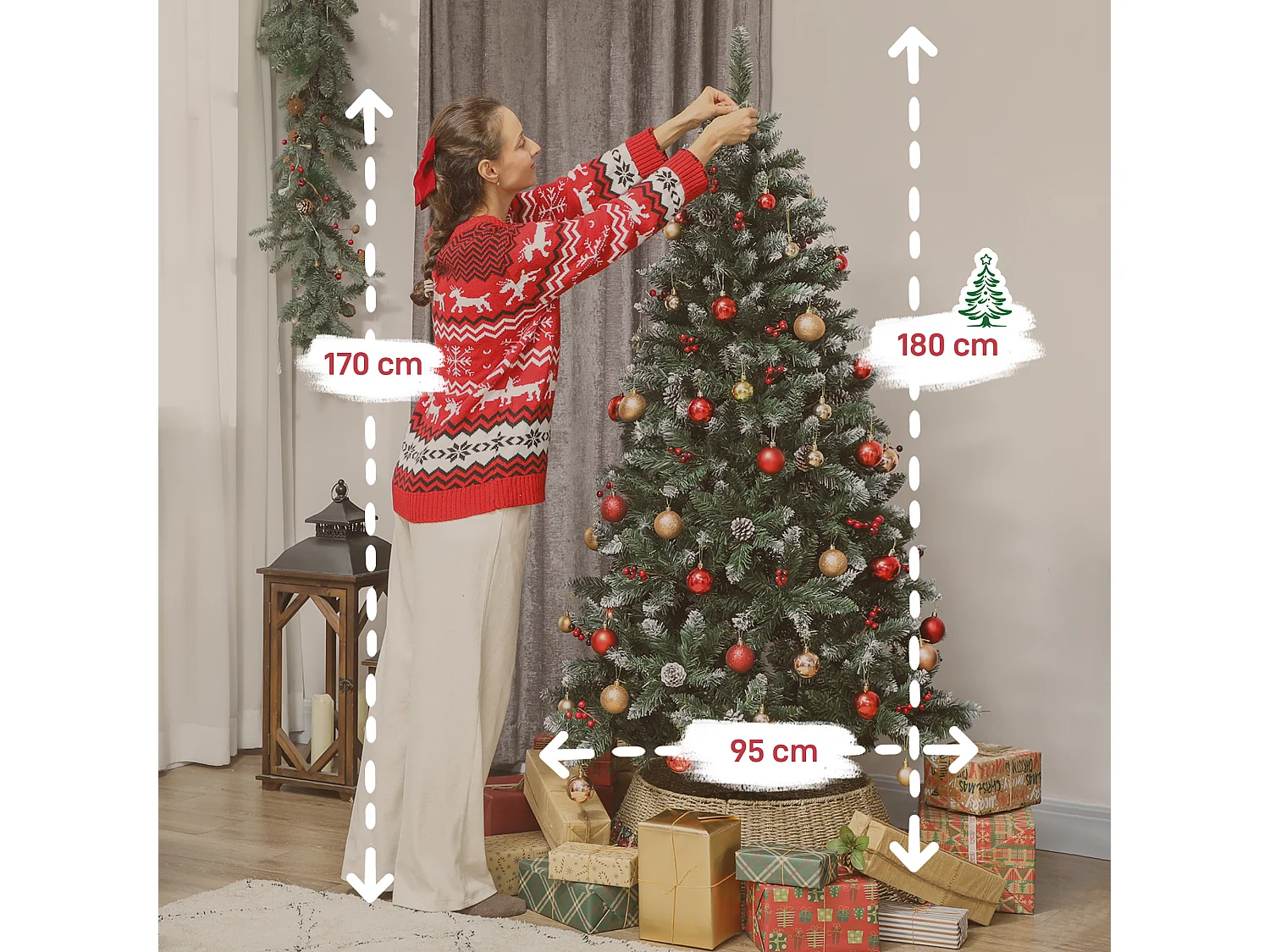 Albero di natale alto 180 cm con 620 rami pigne e bacche decorative