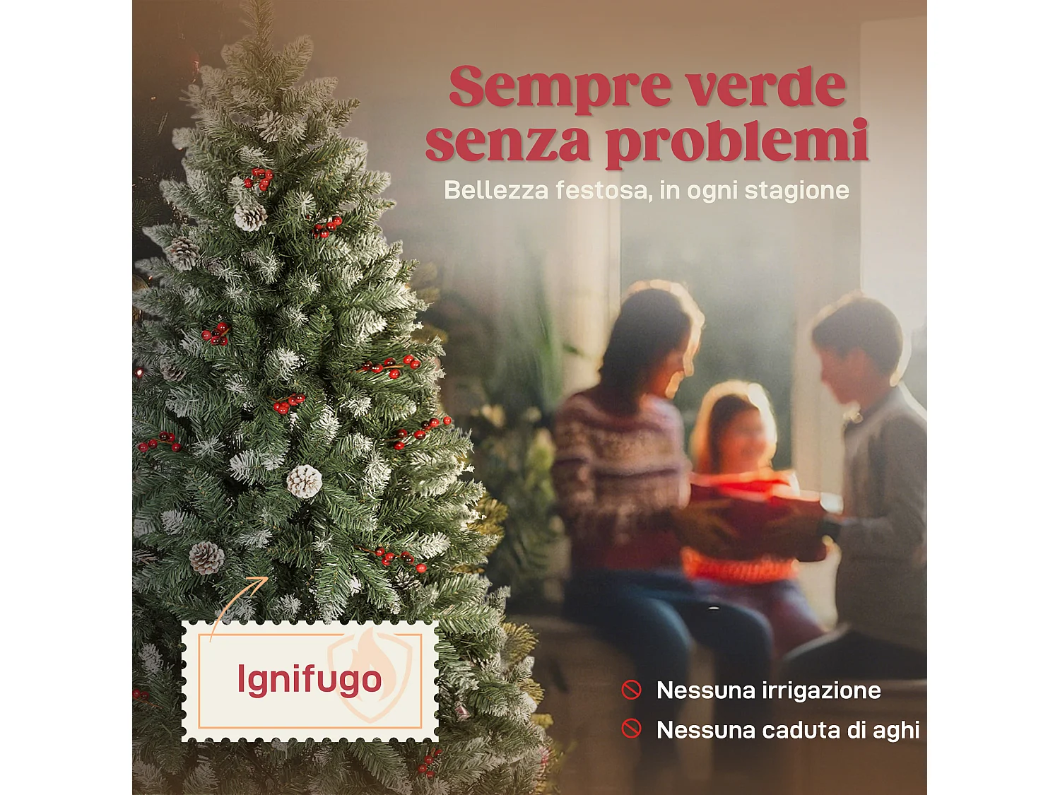 Albero di natale alto 180 cm con 620 rami pigne e bacche decorative