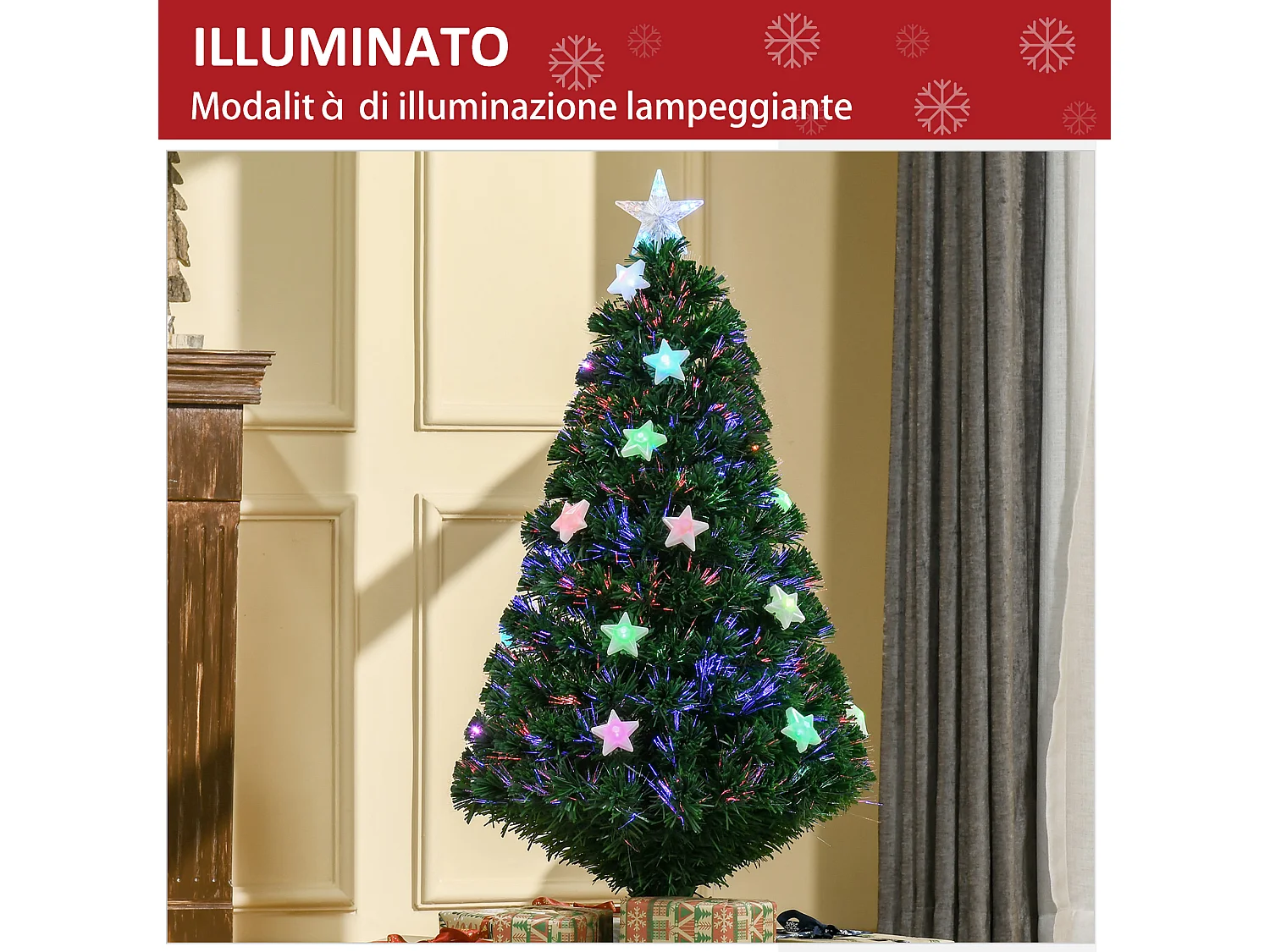 Albero di natale artificiale 120cm fibra ottica e 16 luci led