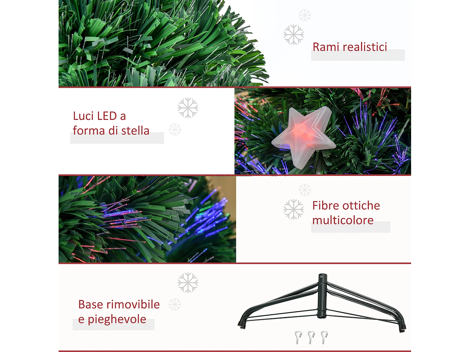 Albero di natale artificiale 120cm fibra ottica e 16 luci led