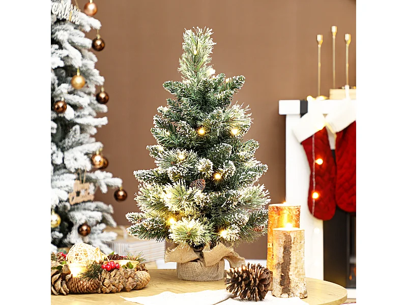 Mini albero di Natale alto 60 cm con luci led bianche e rami con pigne