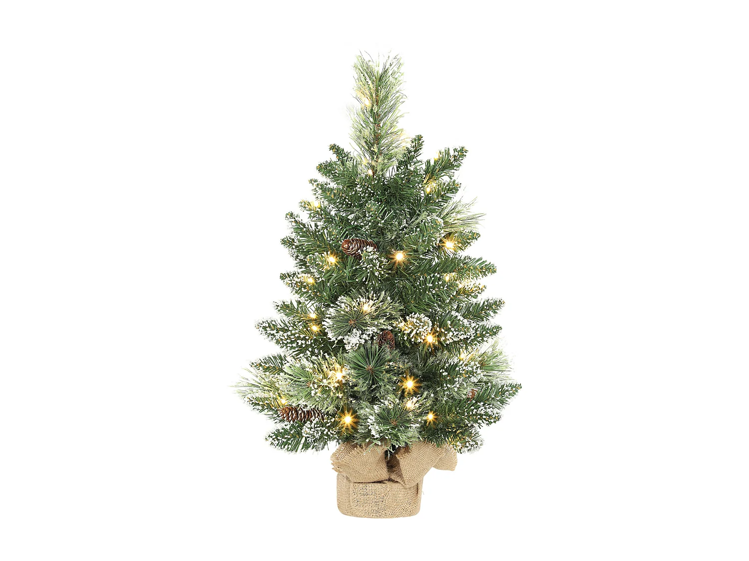Mini albero di Natale alto 60 cm con luci led bianche e rami con pigne