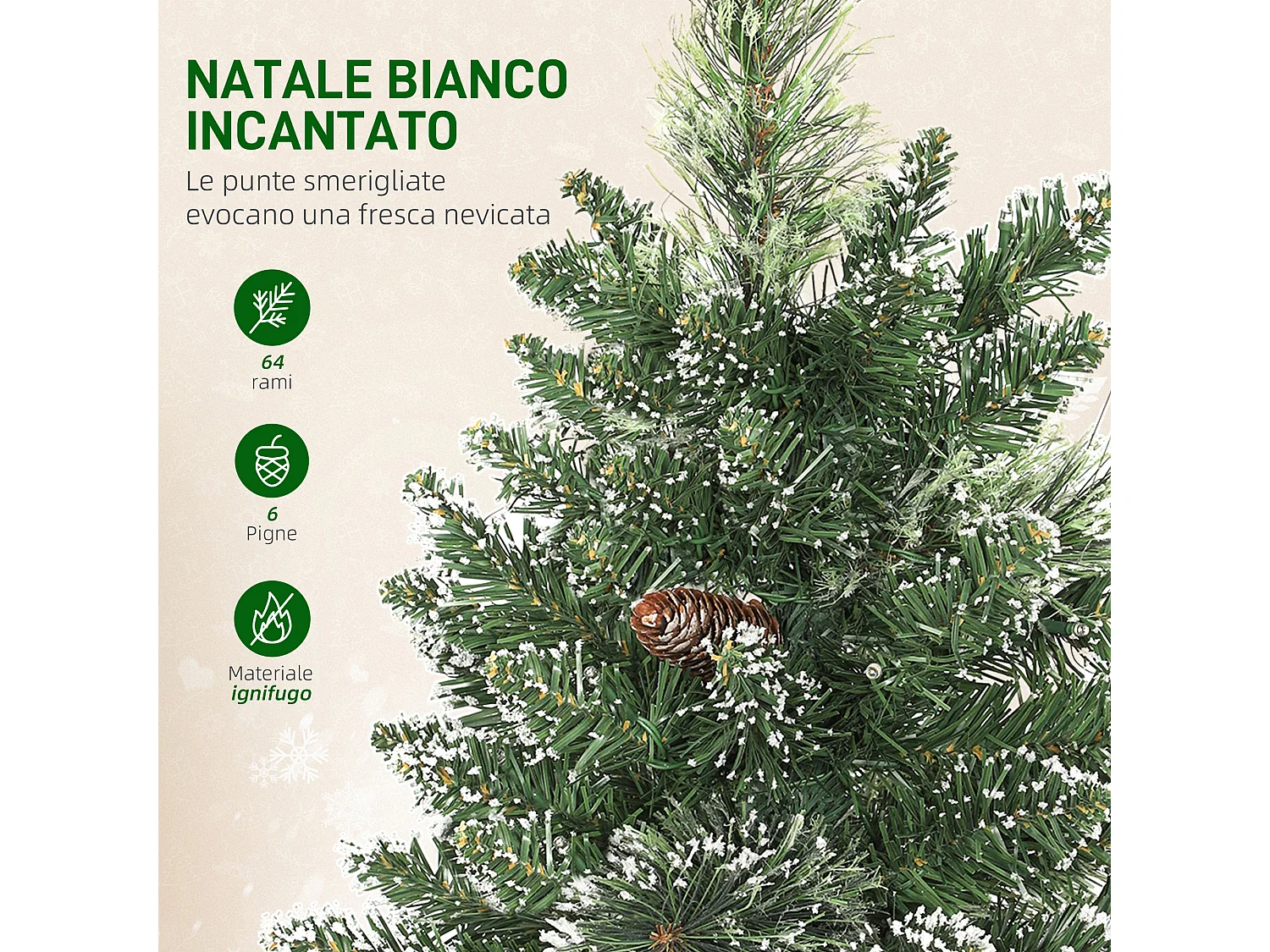 Mini albero di Natale alto 60 cm con luci led bianche e rami con pigne