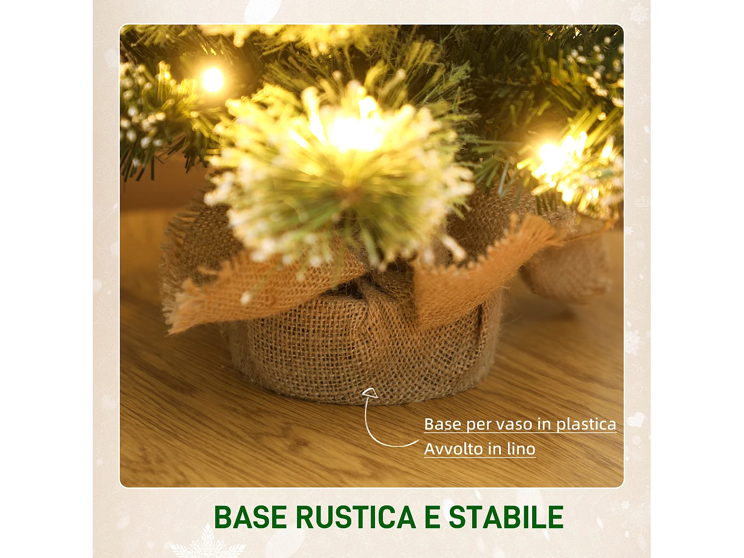 Mini albero di Natale alto 60 cm con luci led bianche e rami con pigne