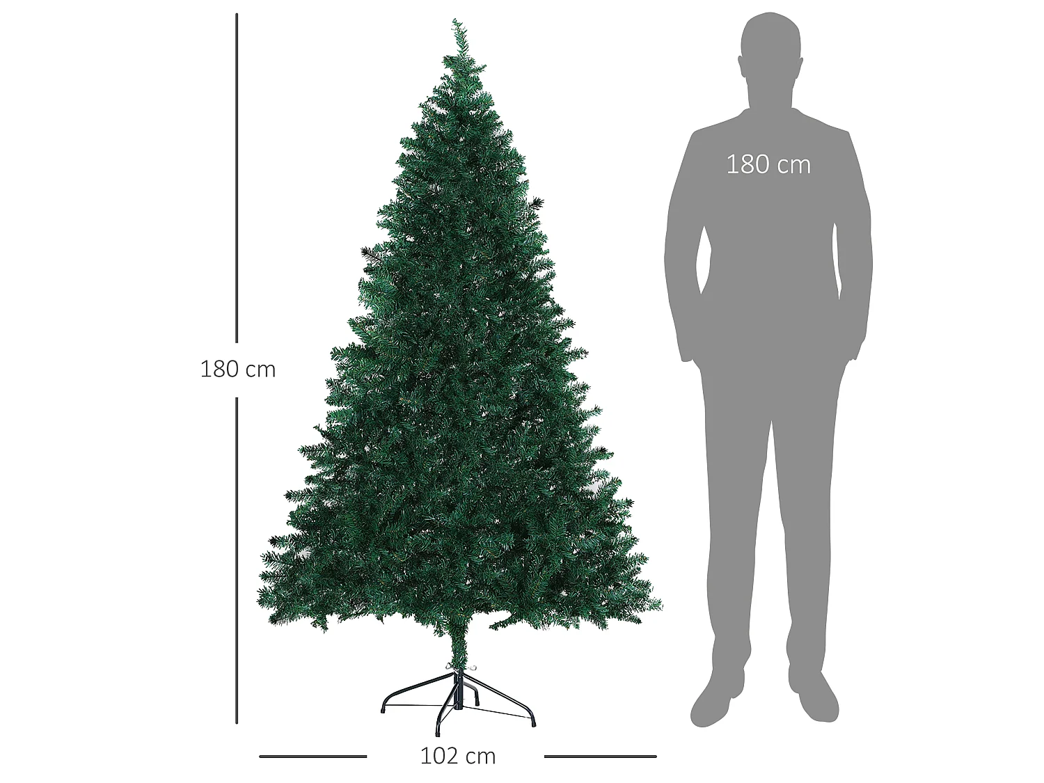 Albero di natale artificiale con rami rigogliosi in pvc verde
