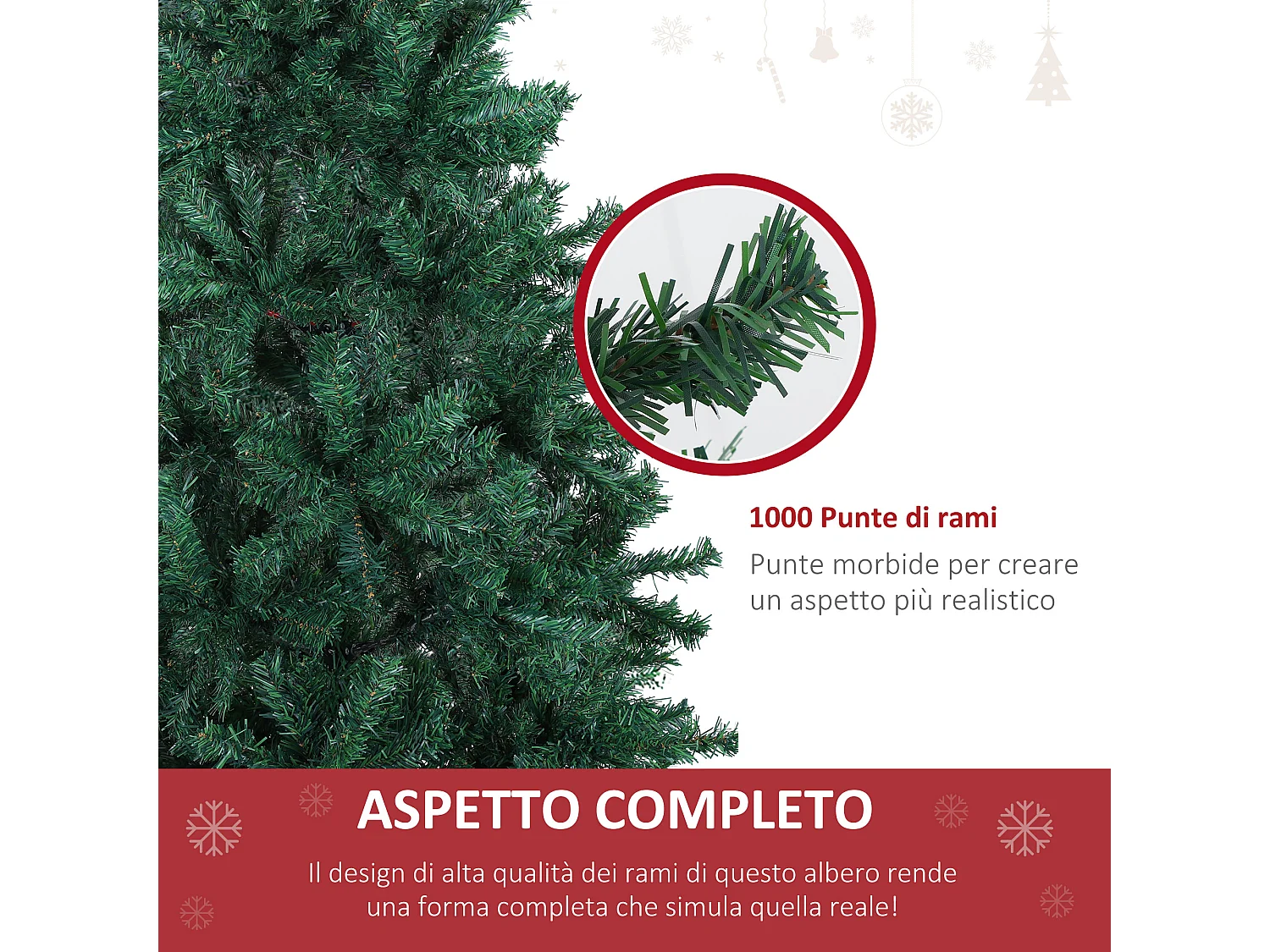 Albero di natale artificiale con rami rigogliosi in pvc verde