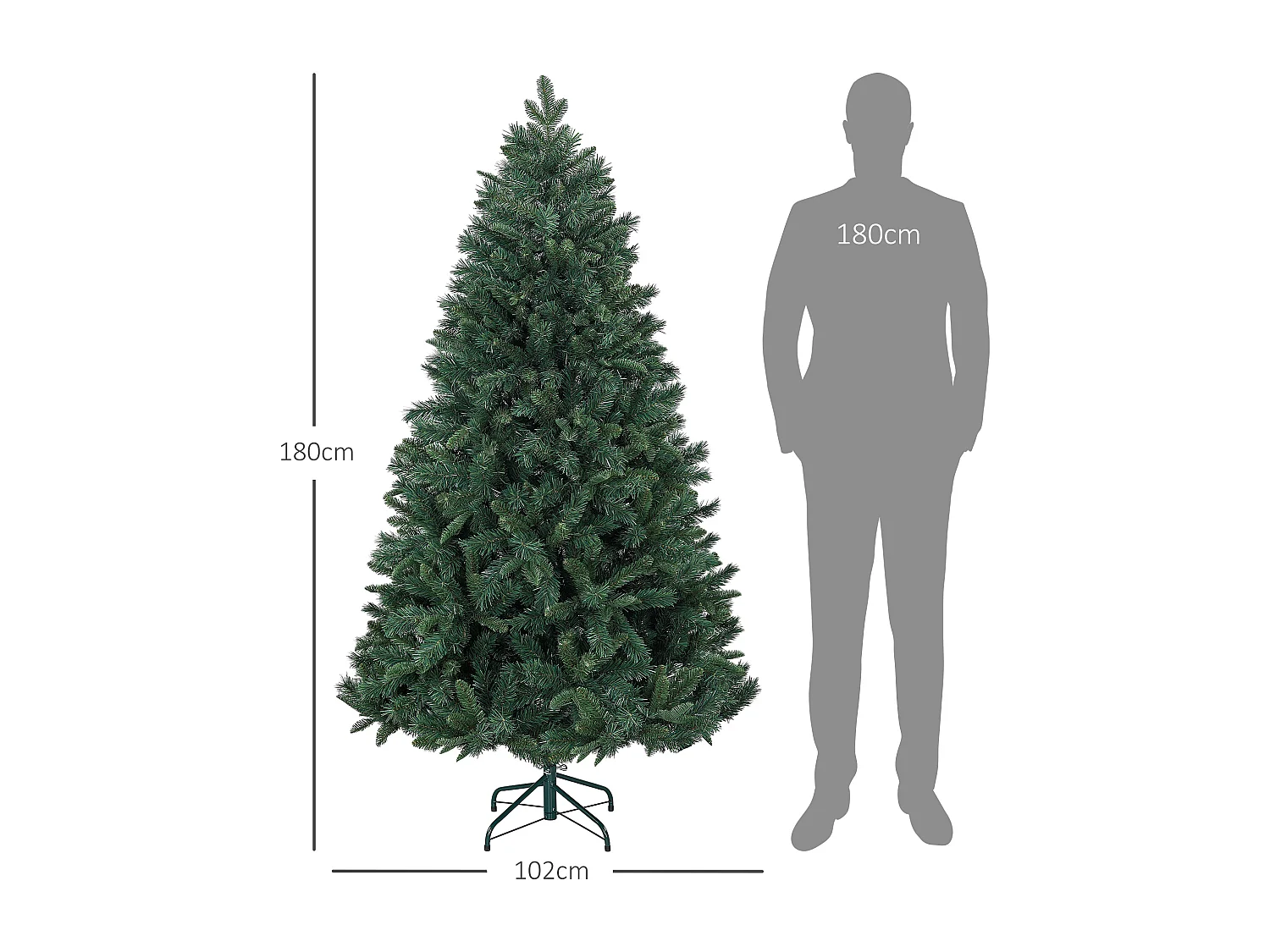 Albero di natale artificiale 180cm con 1061 rami con base in metallo