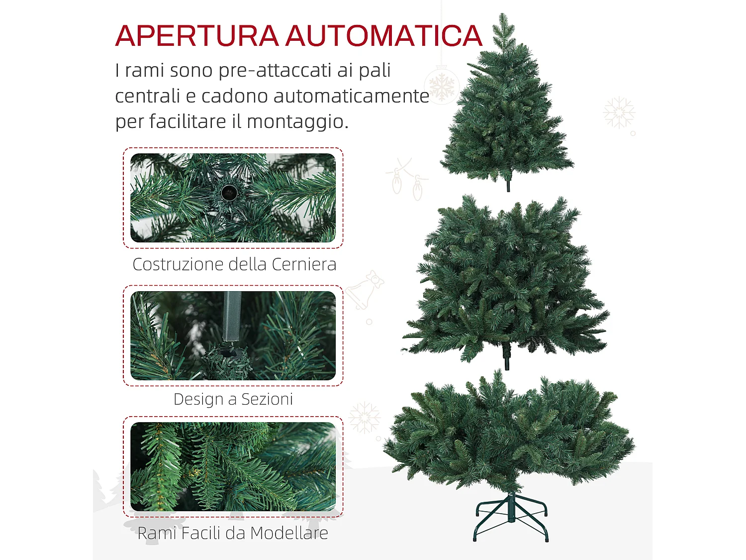 Albero di natale artificiale 180cm con 1061 rami con base in metallo