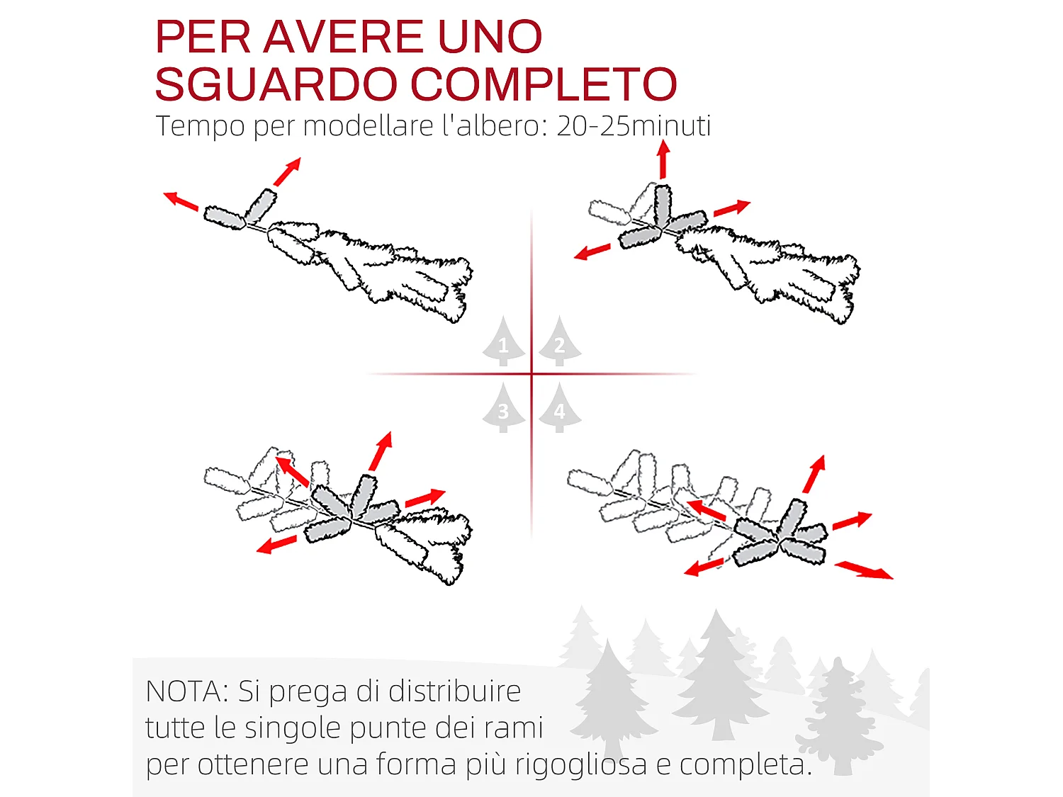 Albero di natale artificiale 180cm con 1061 rami con base in metallo