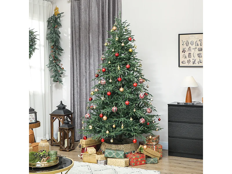 Albero di Natale artificiale alto 210 cm e base in metallo pieghevole