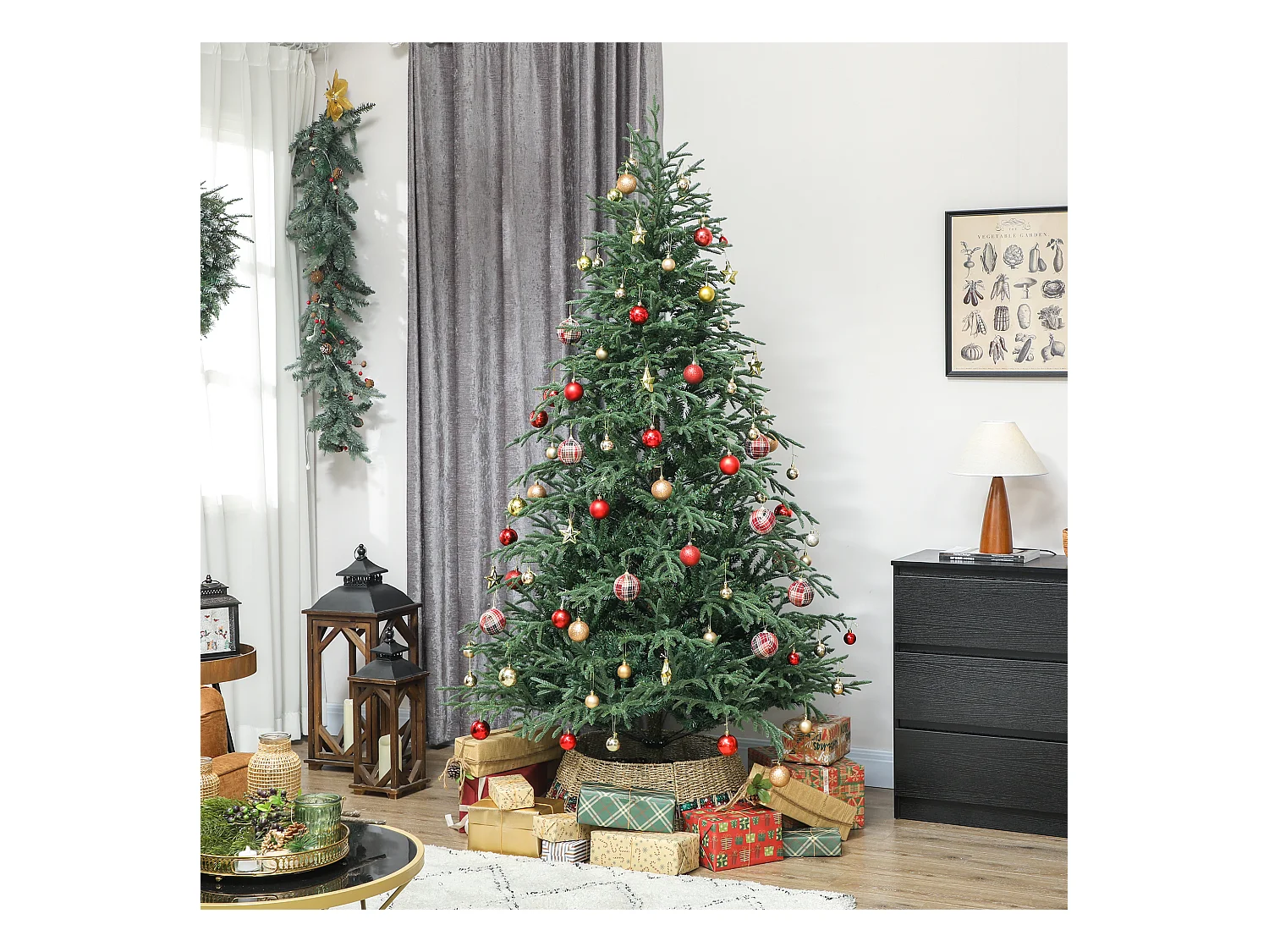 Albero di Natale artificiale alto 210 cm e base in metallo pieghevole