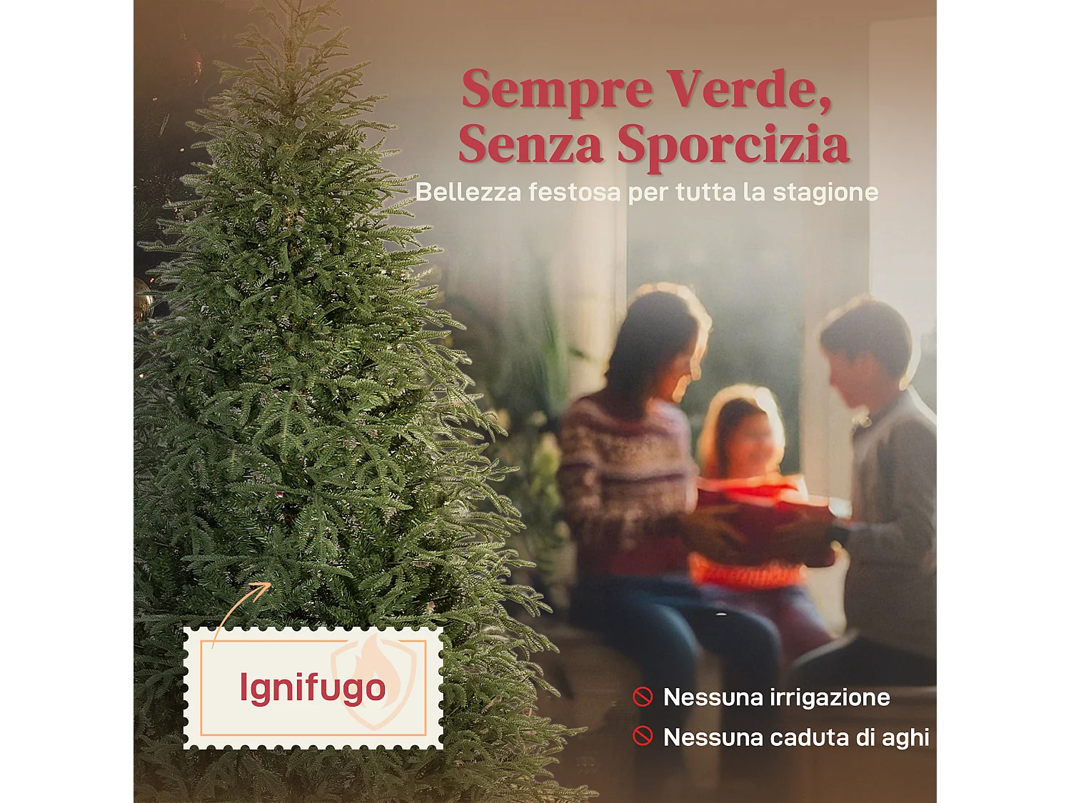 Albero di Natale artificiale alto 210 cm e base in metallo pieghevole