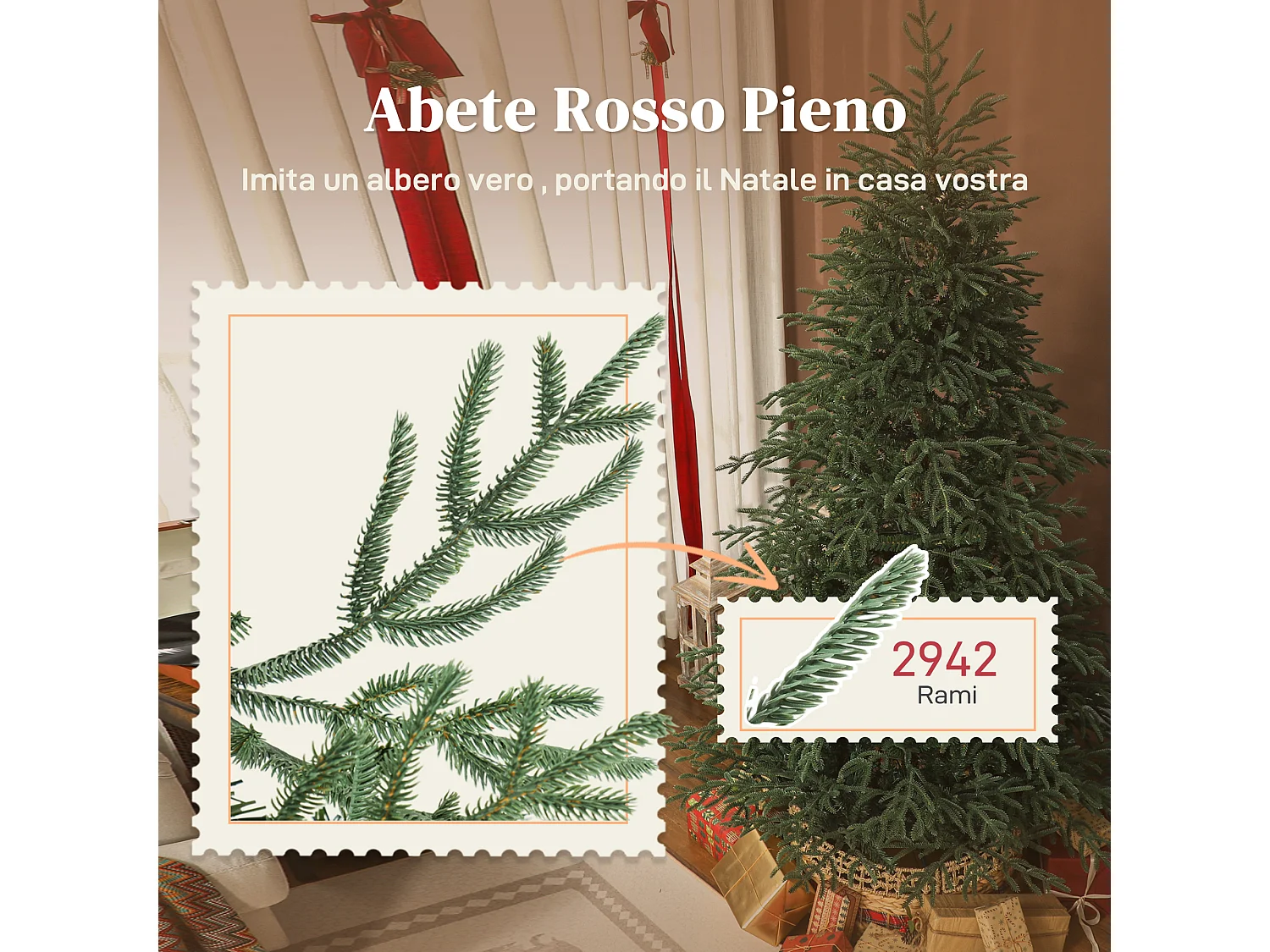 Albero di Natale artificiale alto 210 cm e base in metallo pieghevole