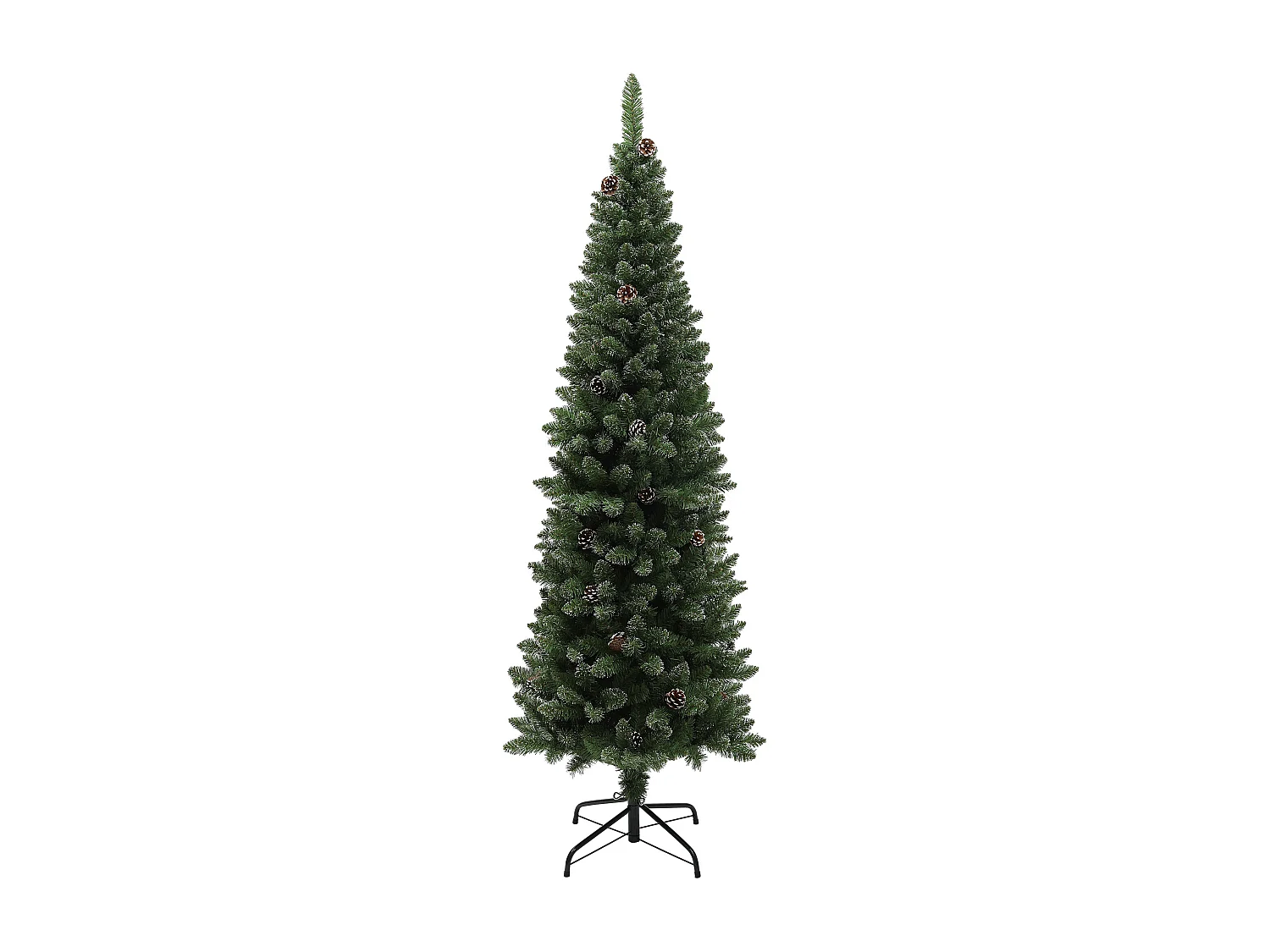 Albero di natale innevato alto 180cm con pigne e base in acciaio