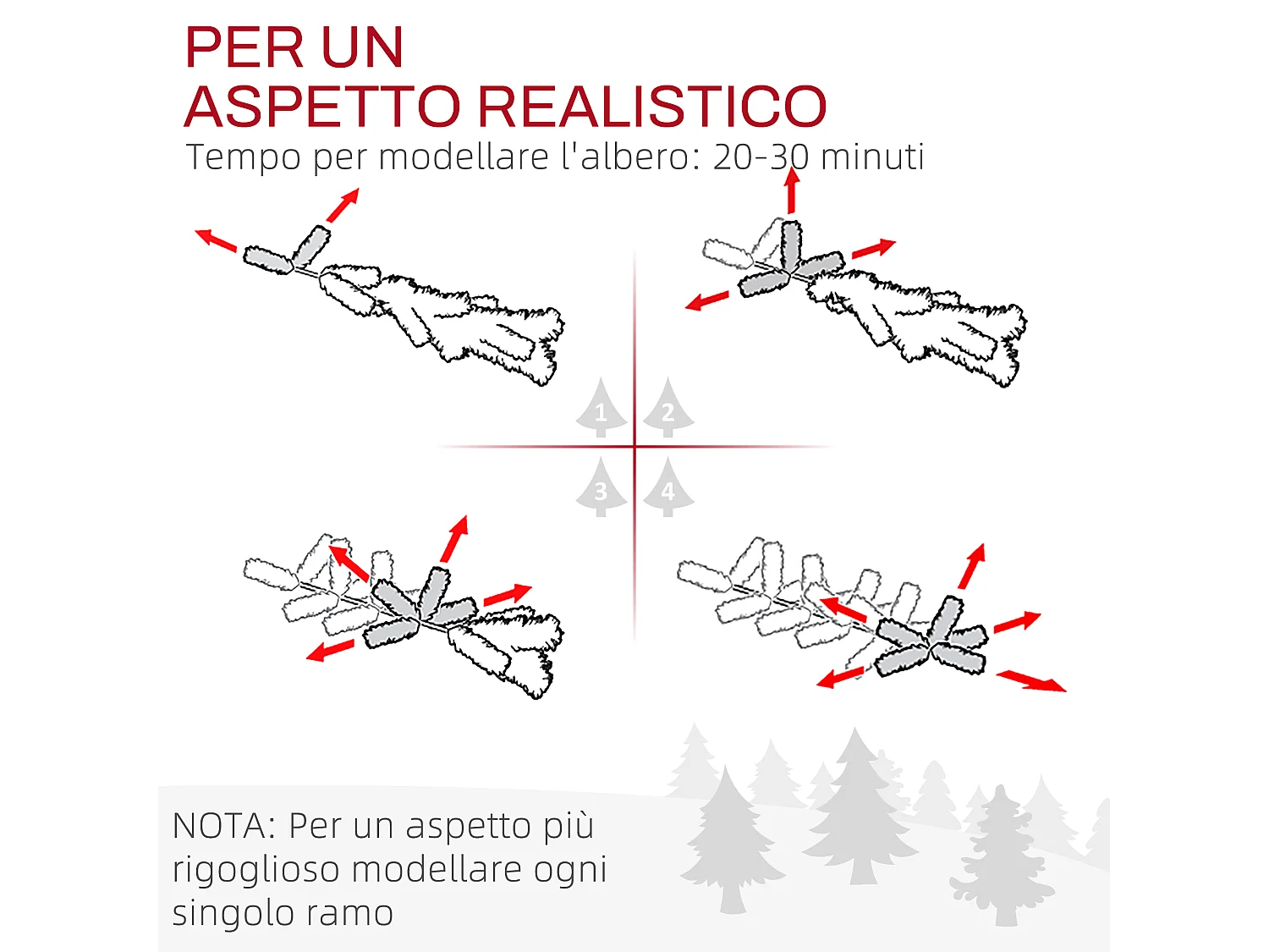 Albero di natale innevato alto 180cm con pigne e base in acciaio
