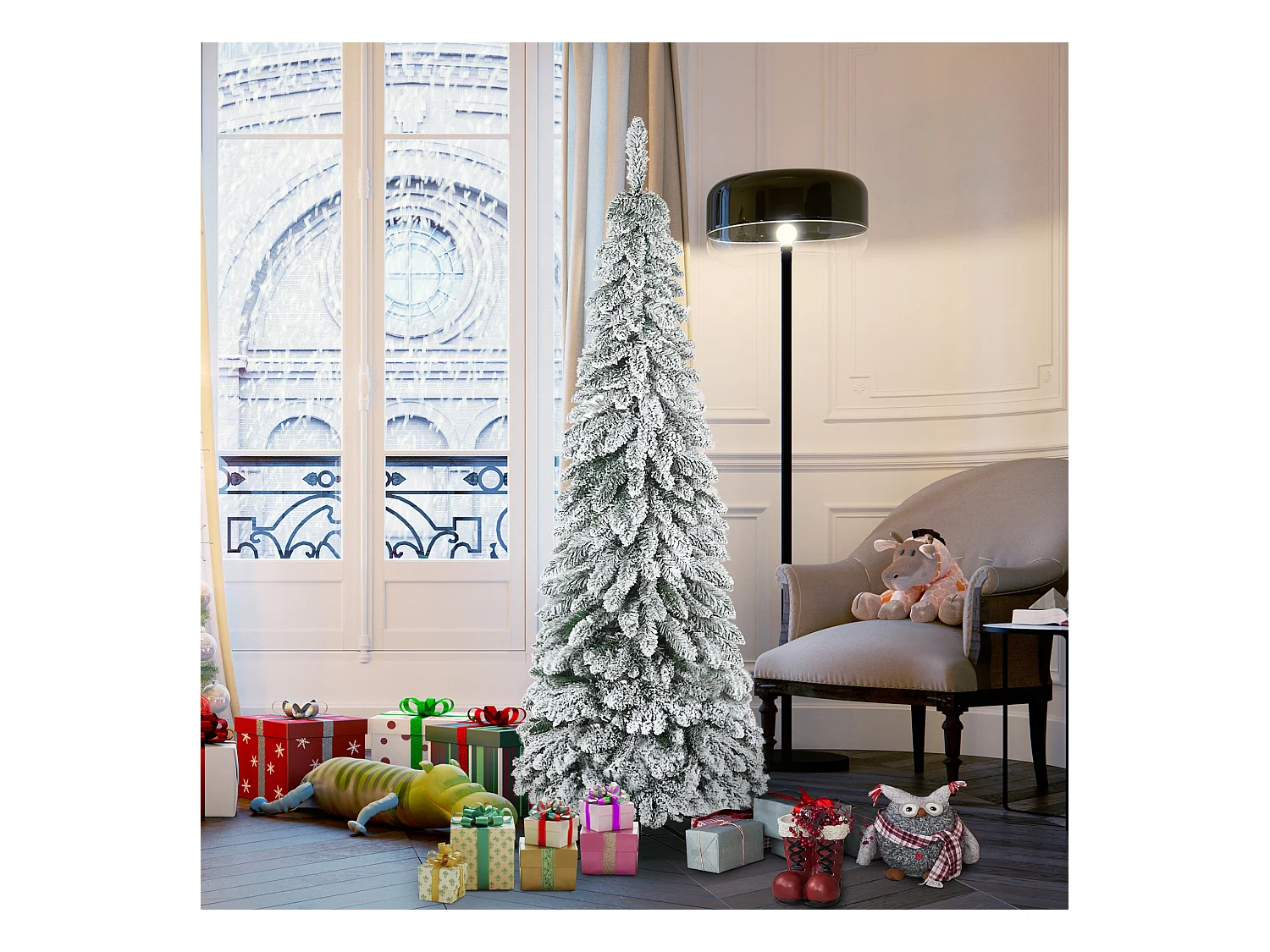 Albero di natale 180cm innevato con 523 rami e base in acciaio