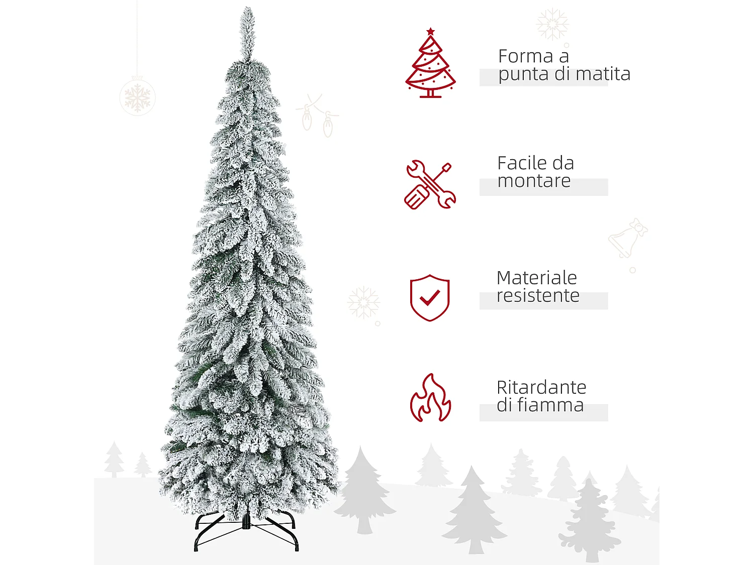Albero di natale 180cm innevato con 523 rami e base in acciaio