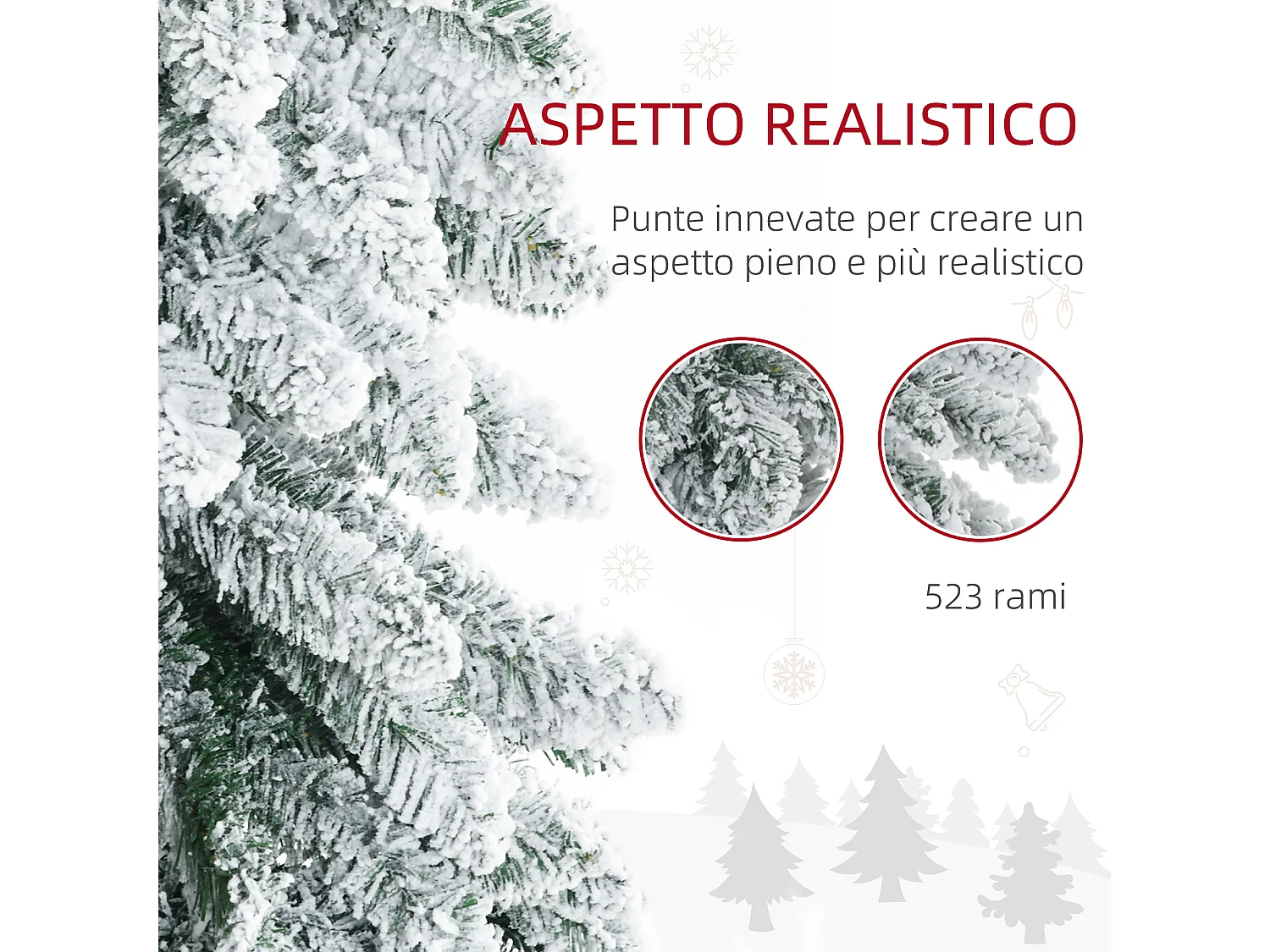Albero di natale 180cm innevato con 523 rami e base in acciaio