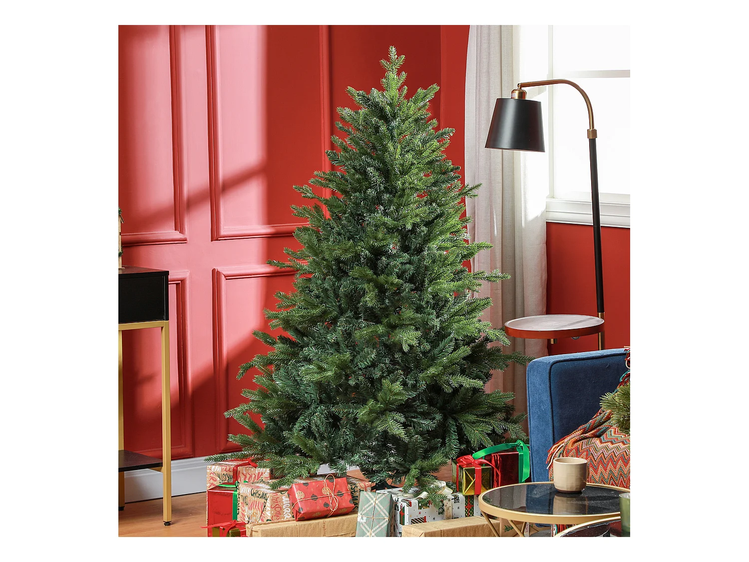 Albero di natale 150 cm verde artificiale con base in metallo