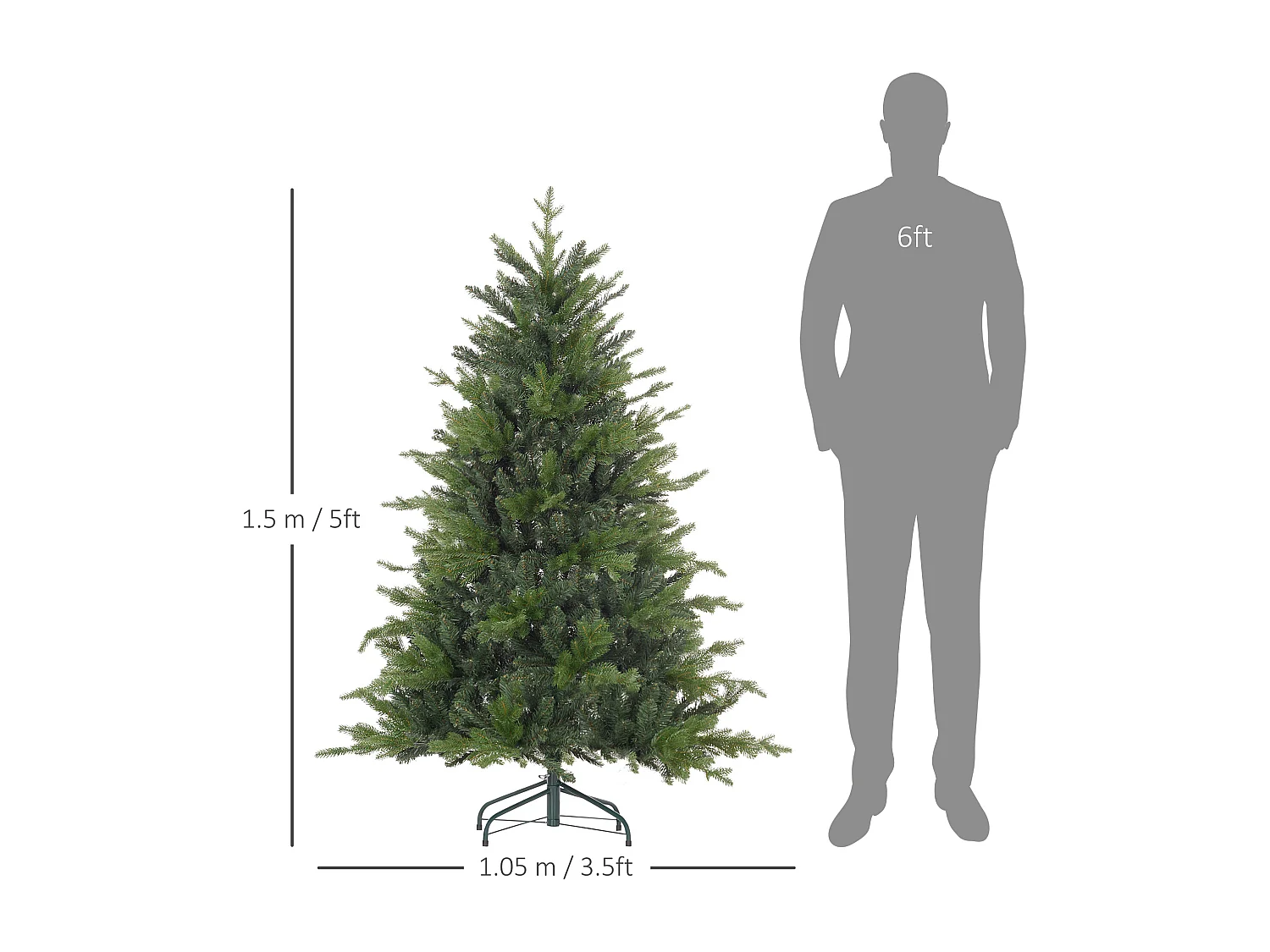 Albero di natale 150 cm verde artificiale con base in metallo