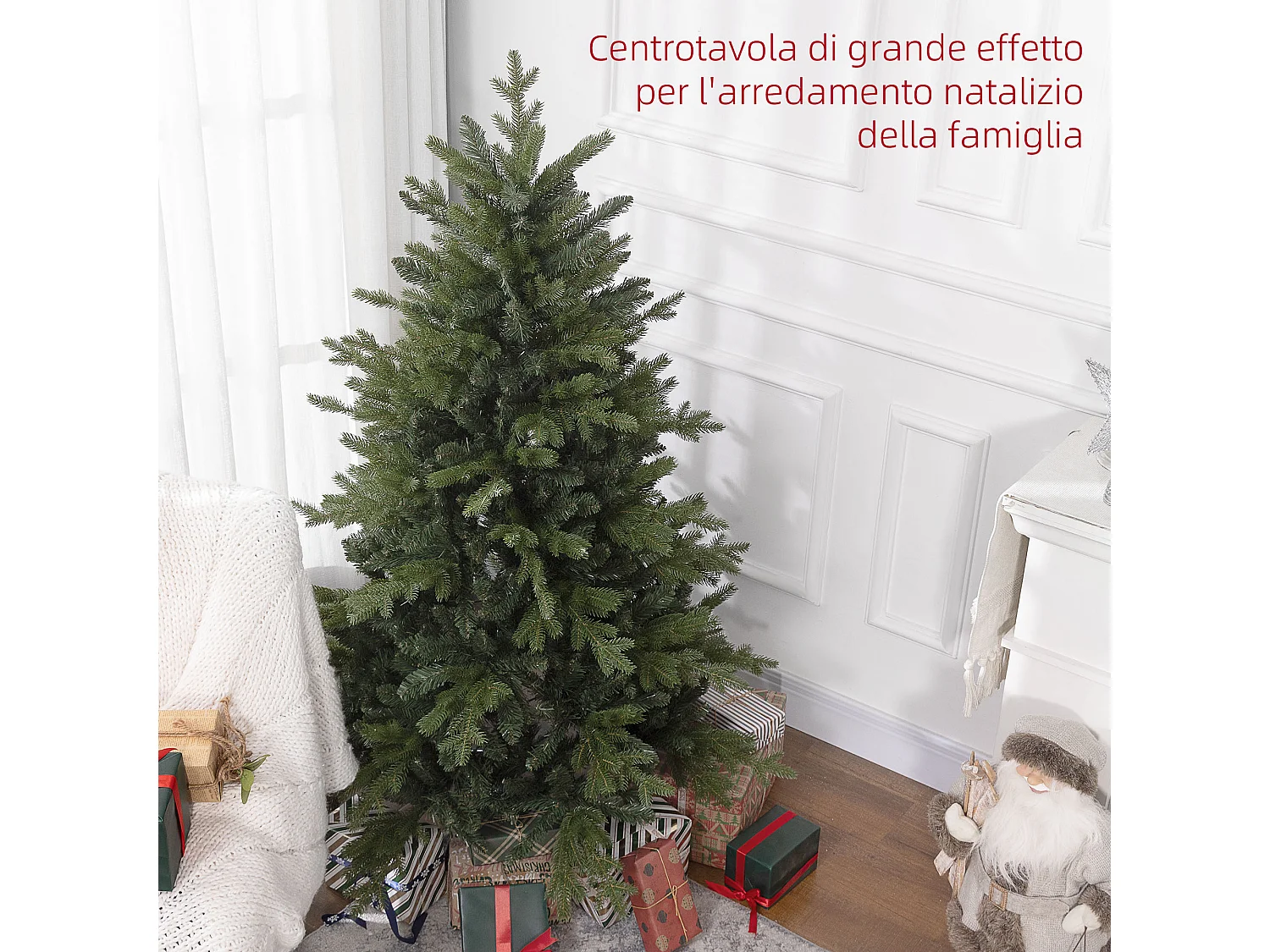 Albero di natale 150 cm verde artificiale con base in metallo