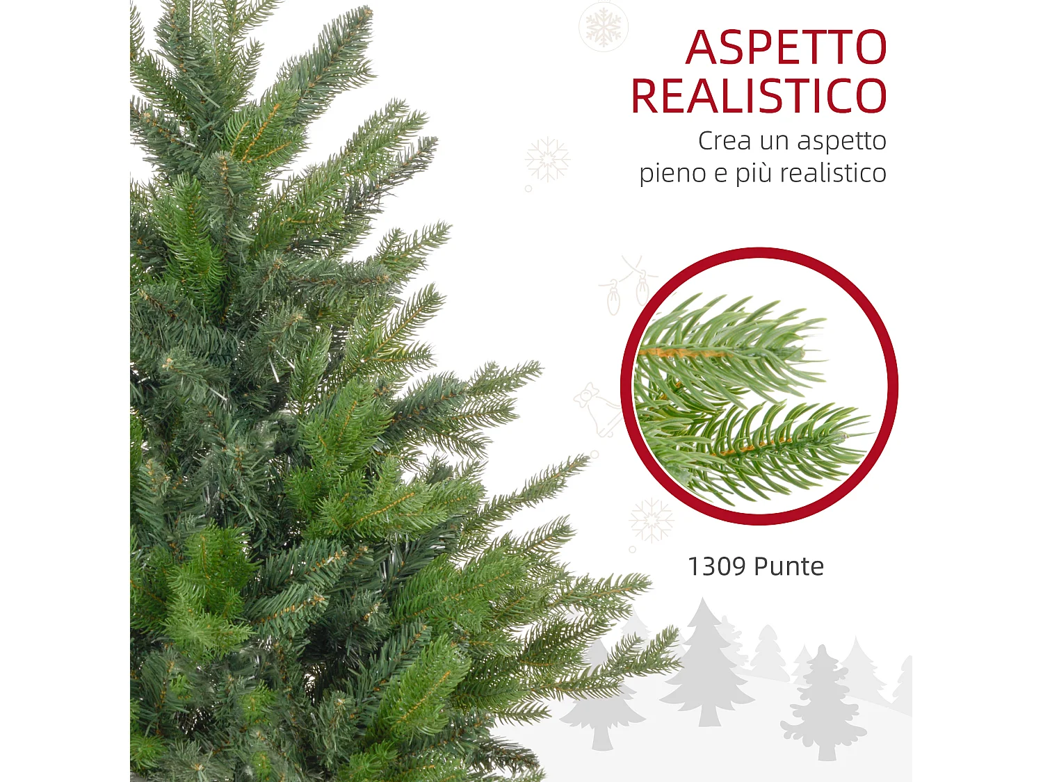 Albero di natale 150 cm verde artificiale con base in metallo