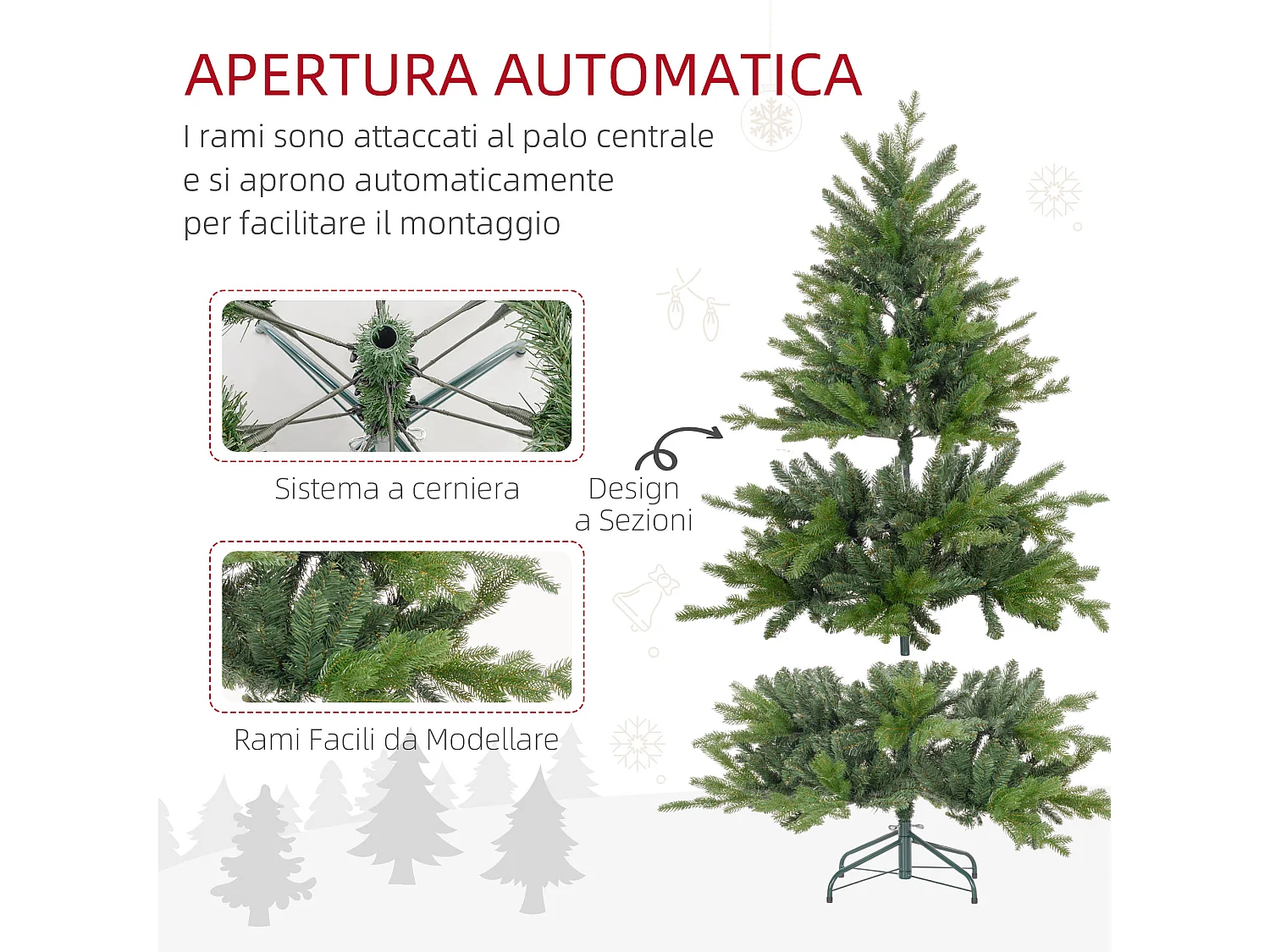 Albero di natale 150 cm verde artificiale con base in metallo