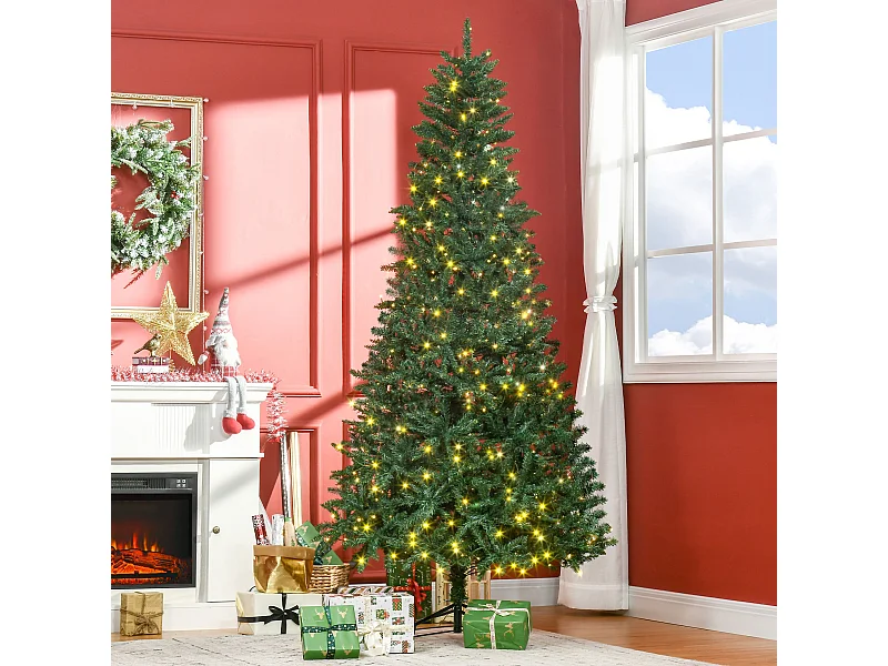 Albero di natale artificiale 225cm 450 luci 1146 rami e base