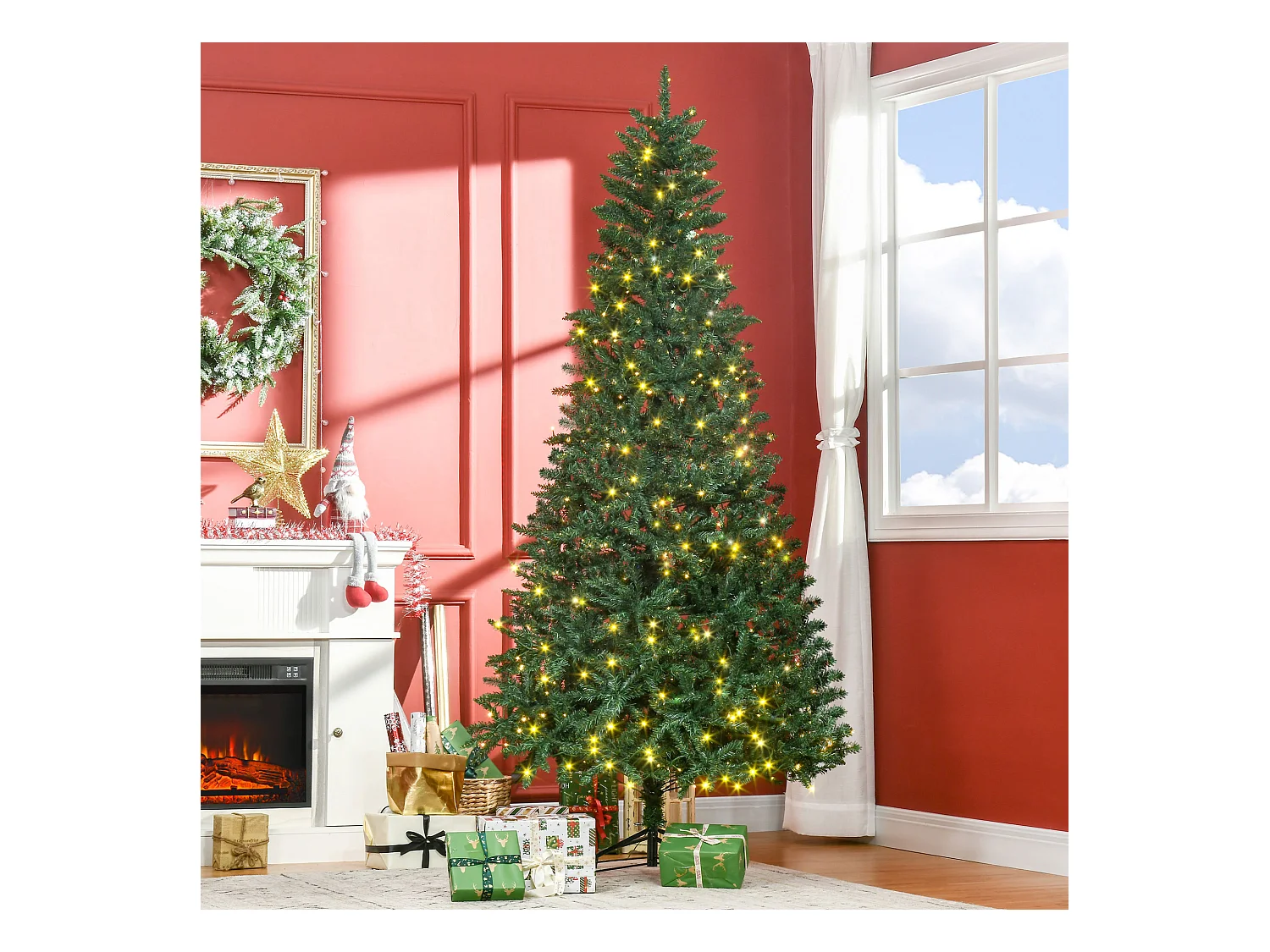 Albero di natale artificiale 225cm 450 luci 1146 rami e base