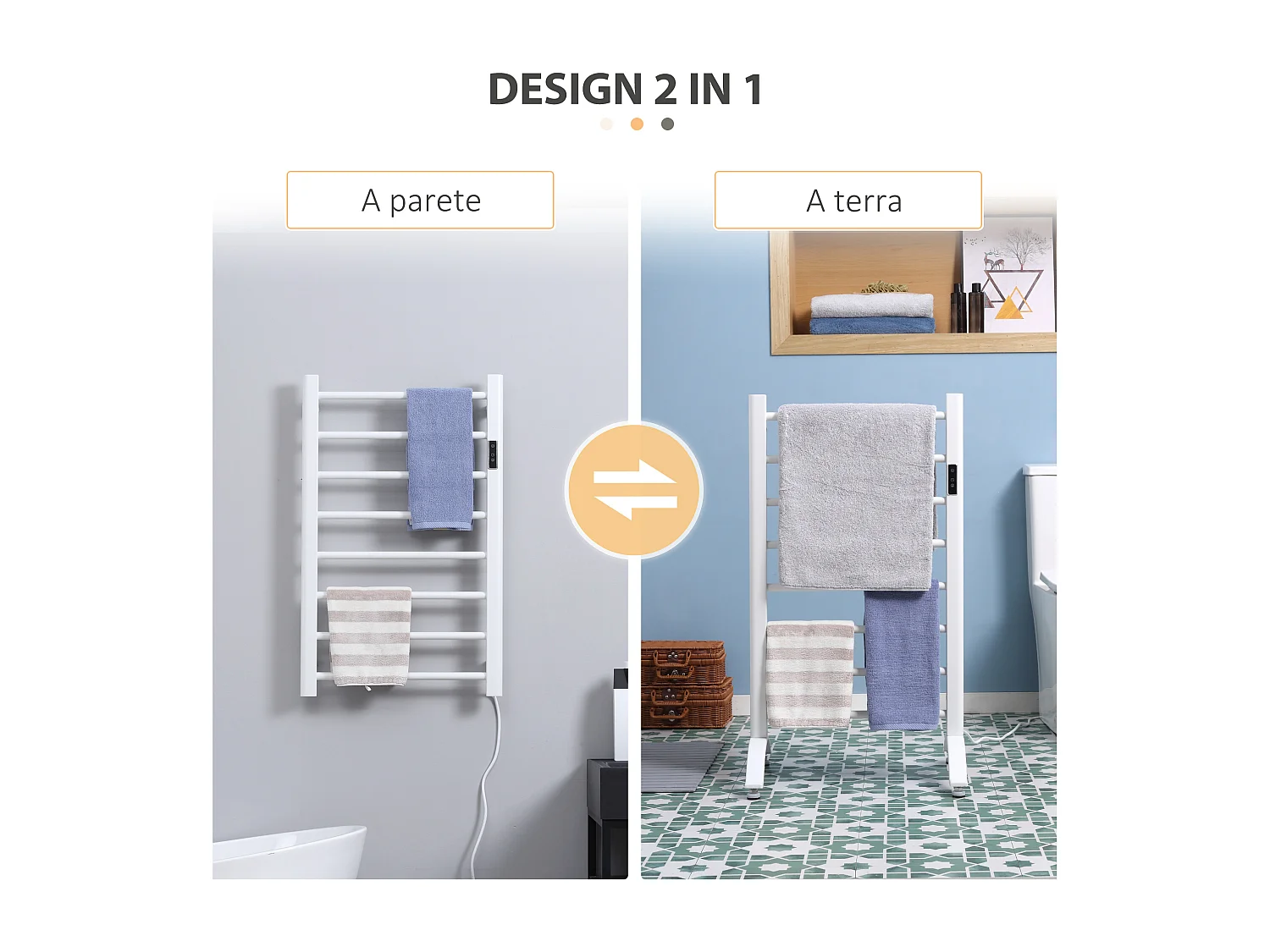 Scaldasalviette elettrico 8 barre timer e controllo temperatura