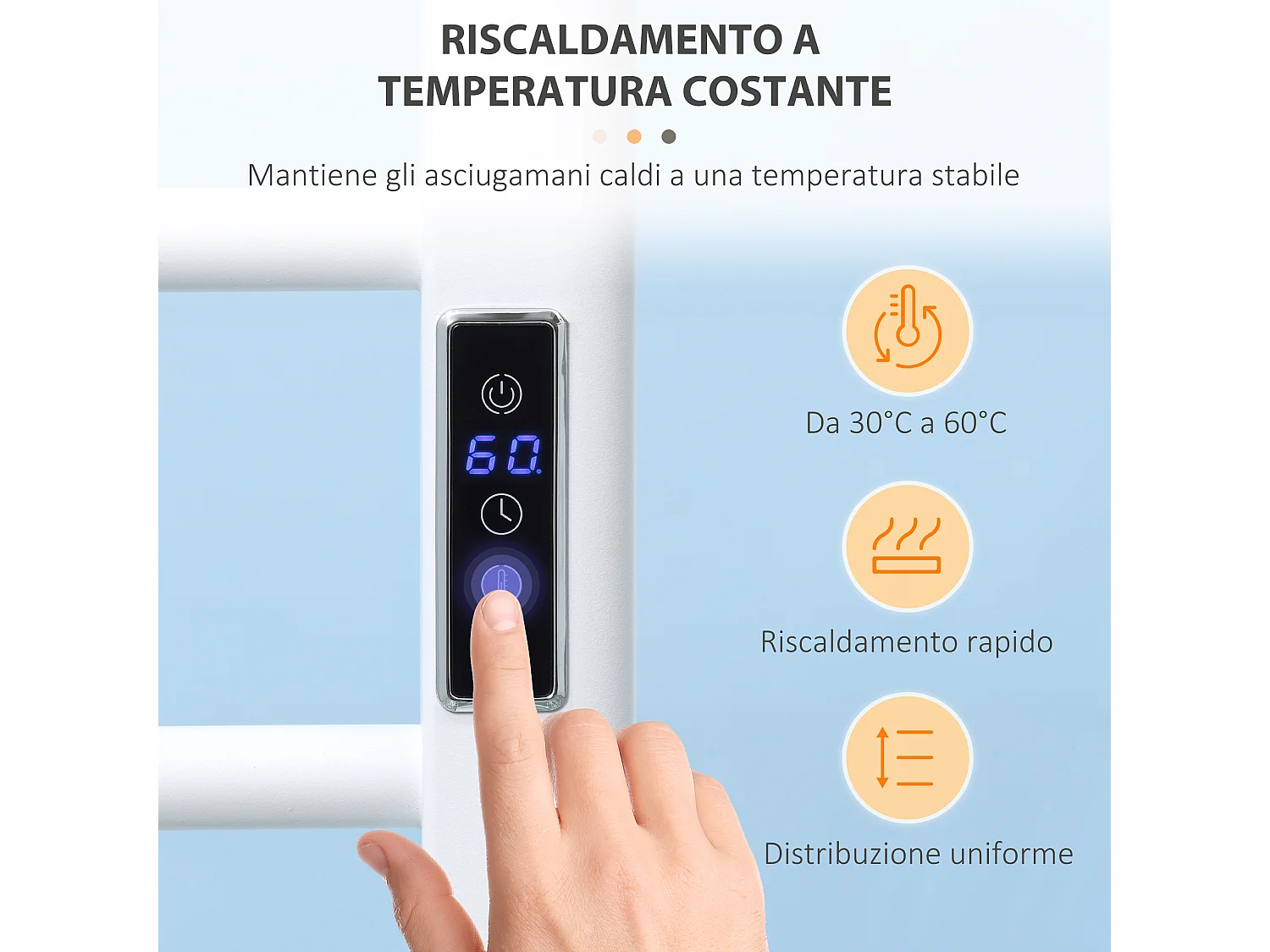Scaldasalviette elettrico 8 barre timer e controllo temperatura