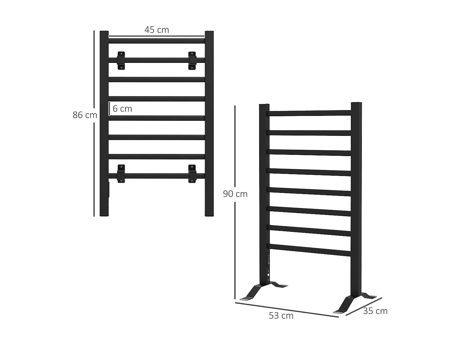 Scaldasalviette bagno elettrico 150W con 8 barre e timer nero