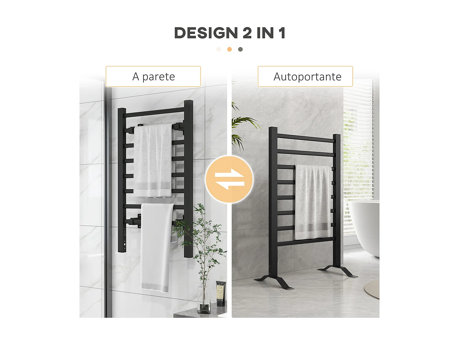 Scaldasalviette bagno elettrico 150W con 8 barre e timer nero