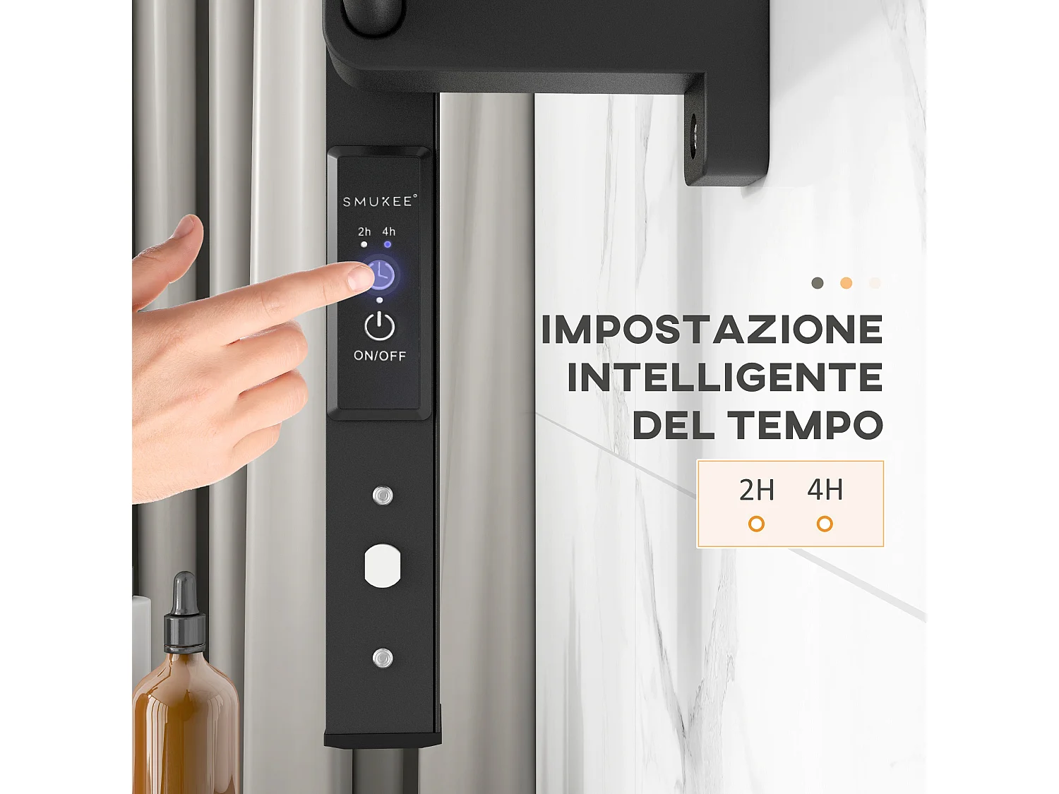 Scaldasalviette bagno elettrico 150W con 8 barre e timer nero