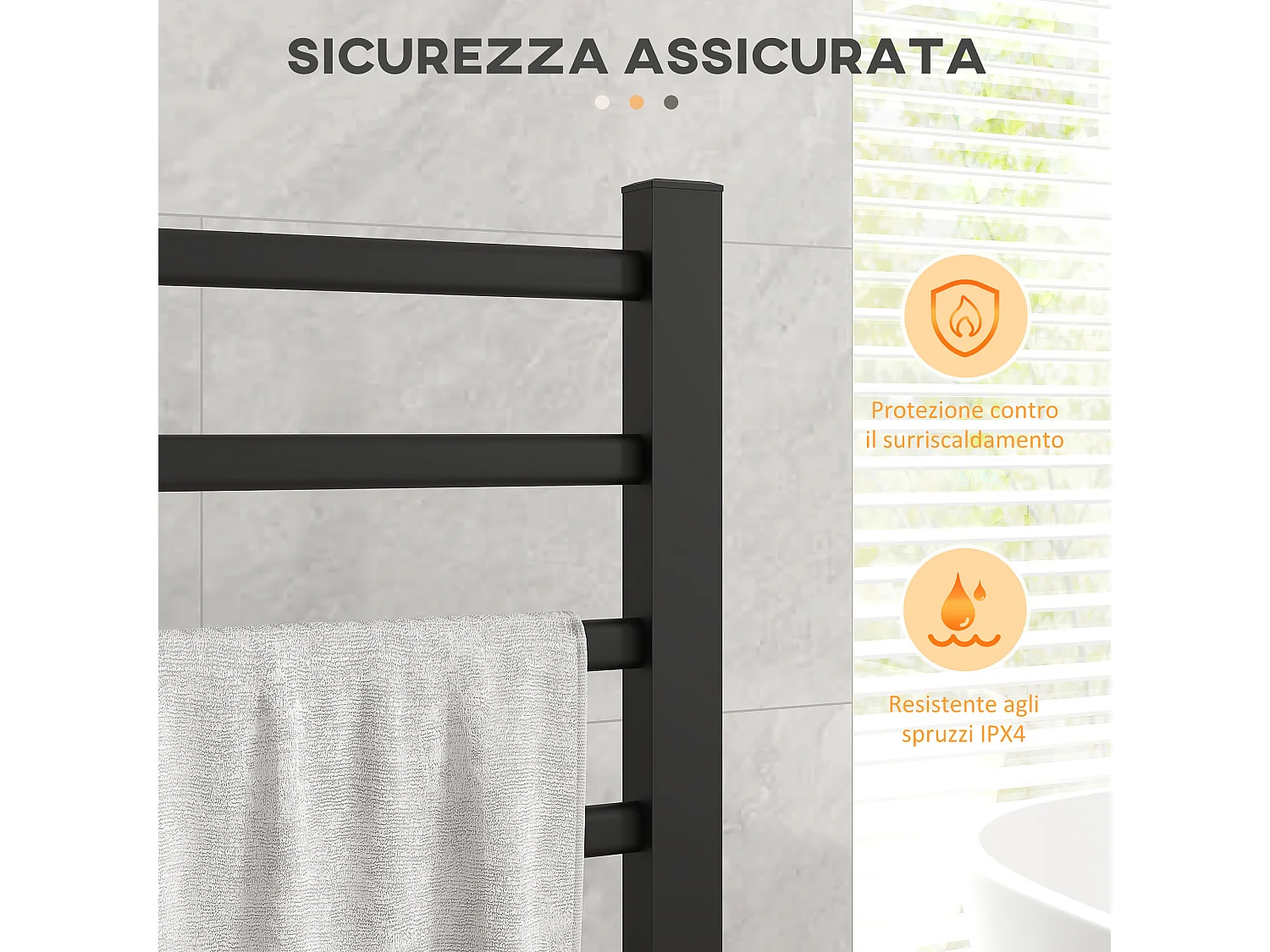 Scaldasalviette bagno elettrico 150W con 8 barre e timer nero