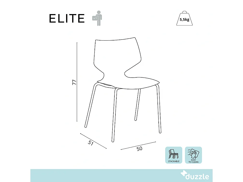 Elite, Set di 4 Sedia in polipropilene (50cm X 51cm H. 77cm)| Duzzle