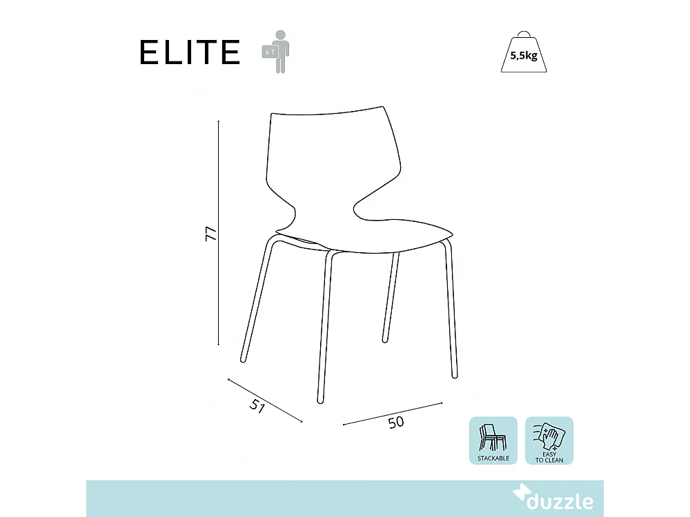 Elite, Set di 4 Sedia in polipropilene (50cm X 51cm H. 77cm)