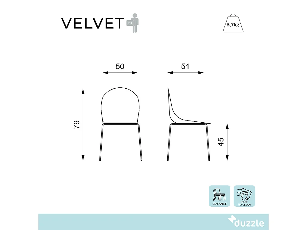 Velvet, Set di 4 Sedia in polipropilene (50cm X 51cm H. 79cm)| Duzzle