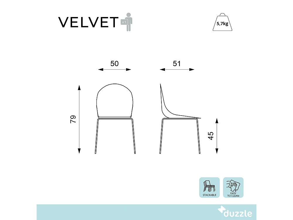 Velvet, Set di 4 Sedia in polipropilene (50cm X 51cm H. 79cm)