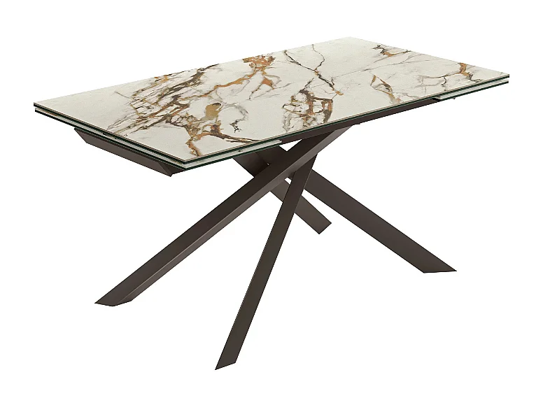 Tavolo da pranzo allungabile in ceramica su vetro effetto marmo calacatta Hover 160-240x90 cm fino a 10 posti | Duzzle