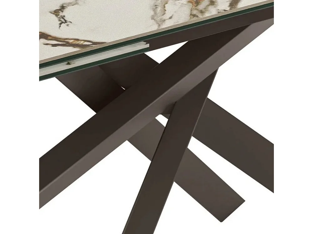 Tavolo da pranzo allungabile in ceramica su vetro effetto marmo calacatta Hover 160-240x90 cm fino a 10 posti | Duzzle