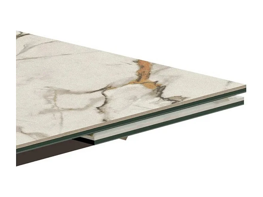 Tavolo da pranzo allungabile in ceramica su vetro effetto marmo calacatta Hover 160-240x90 cm fino a 10 posti | Duzzle